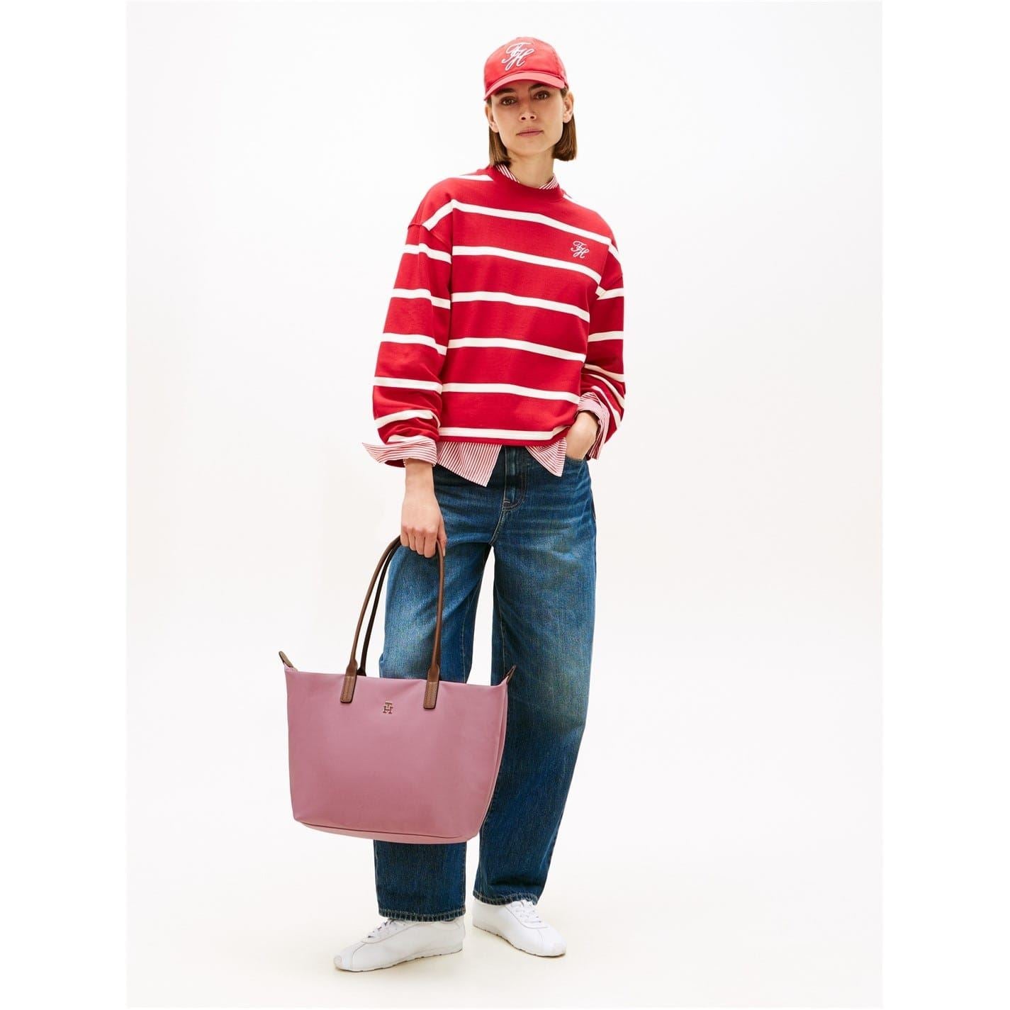 Tommy Hilfiger Popette Vertical Stripe Tote with Metal Branding