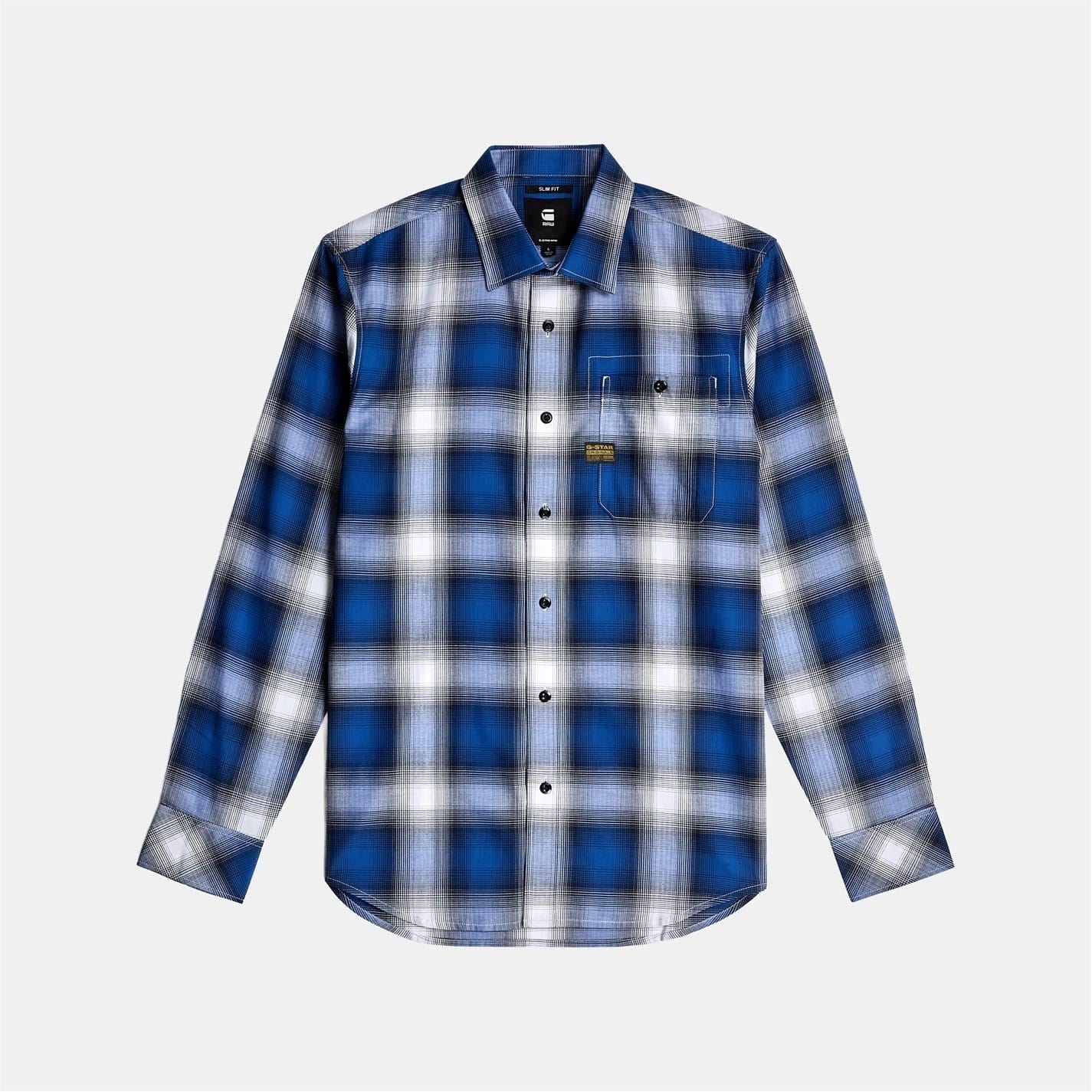 G Star Logo Badge Collared Neck Long Sleeve Shirt