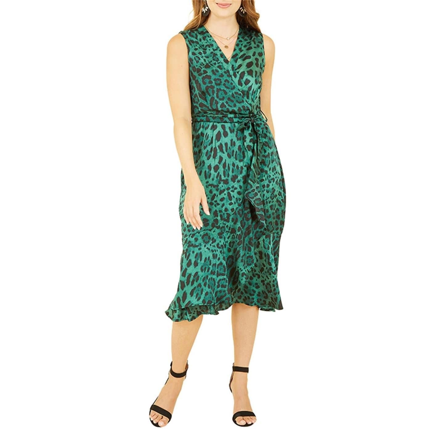 Mela London Animal Print V-Neck Midi Wrap Dress