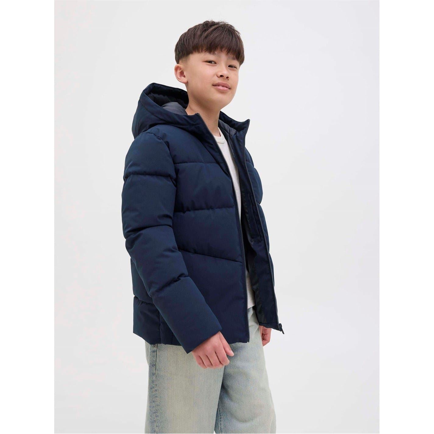 Jack and Jones Global Hooded Solid Patterned Puffer Jacket