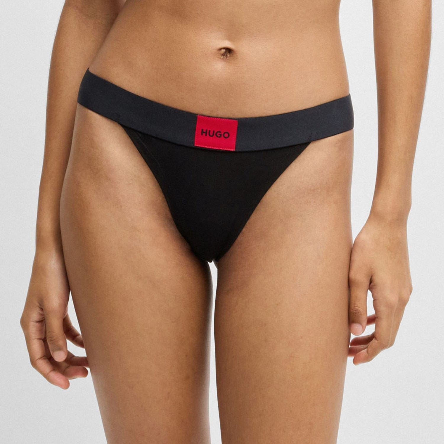 Hugo Red Logo Thong in Stretch Cotton