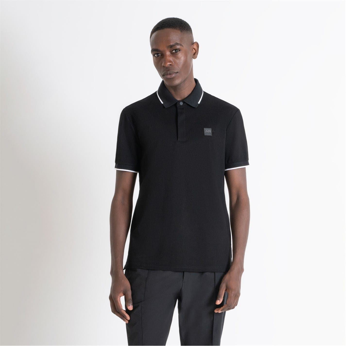 Antony Morato Fit Polo T-Shirt In Black Cotton Pique With Logo