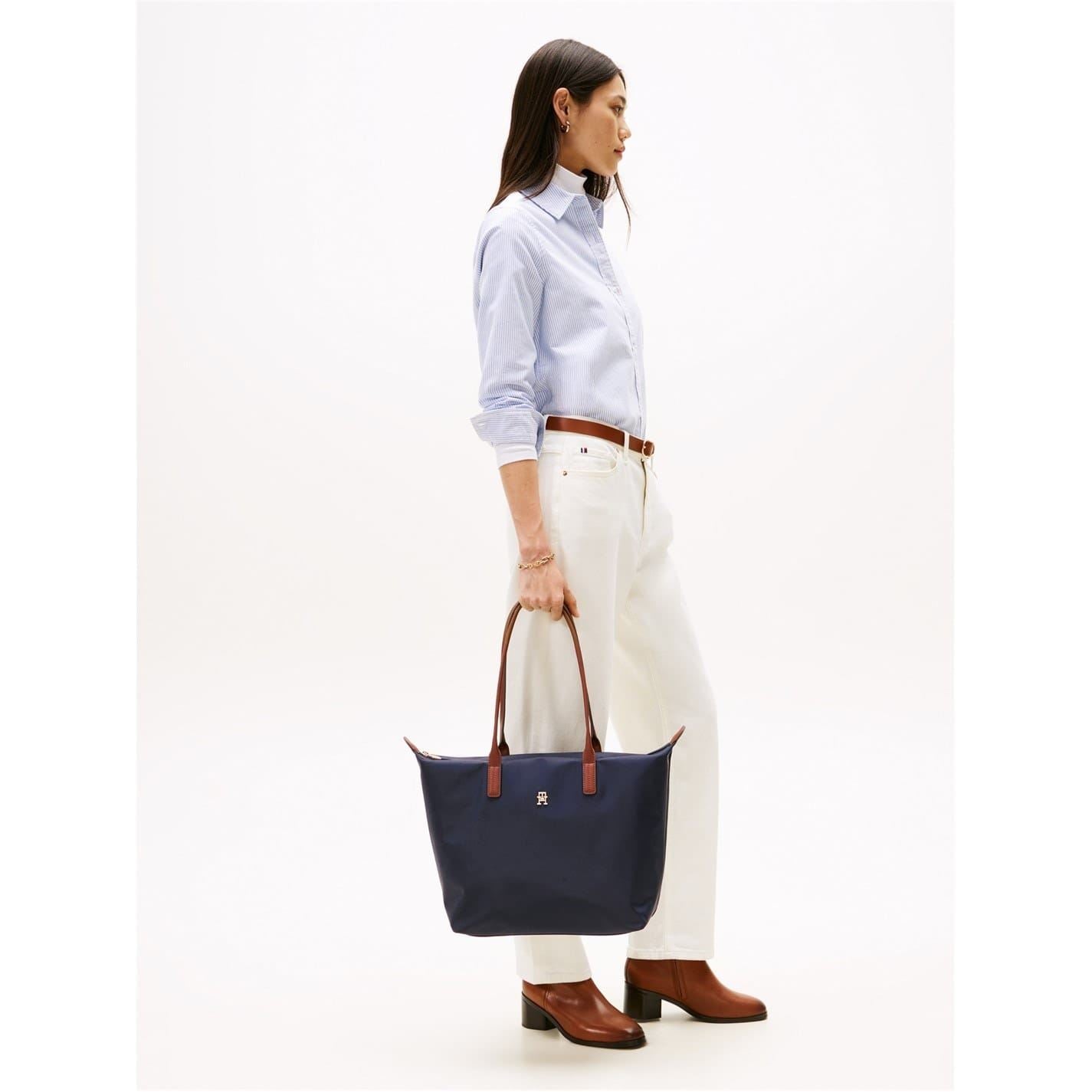 Tommy Hilfiger Popette Vertical Stripe Tote with Metal Branding