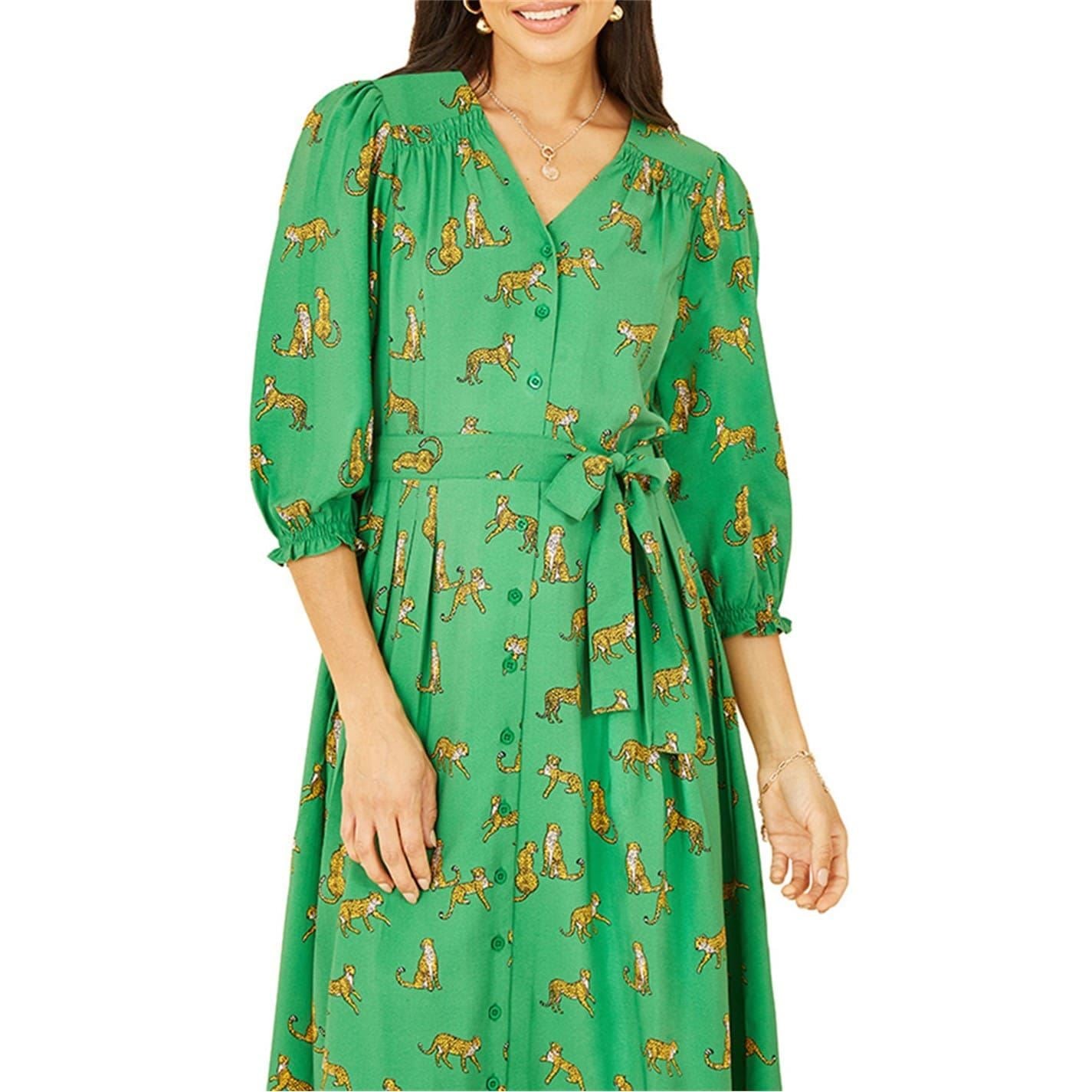 Yumi Cheetah Print V-Neck Midi Dress