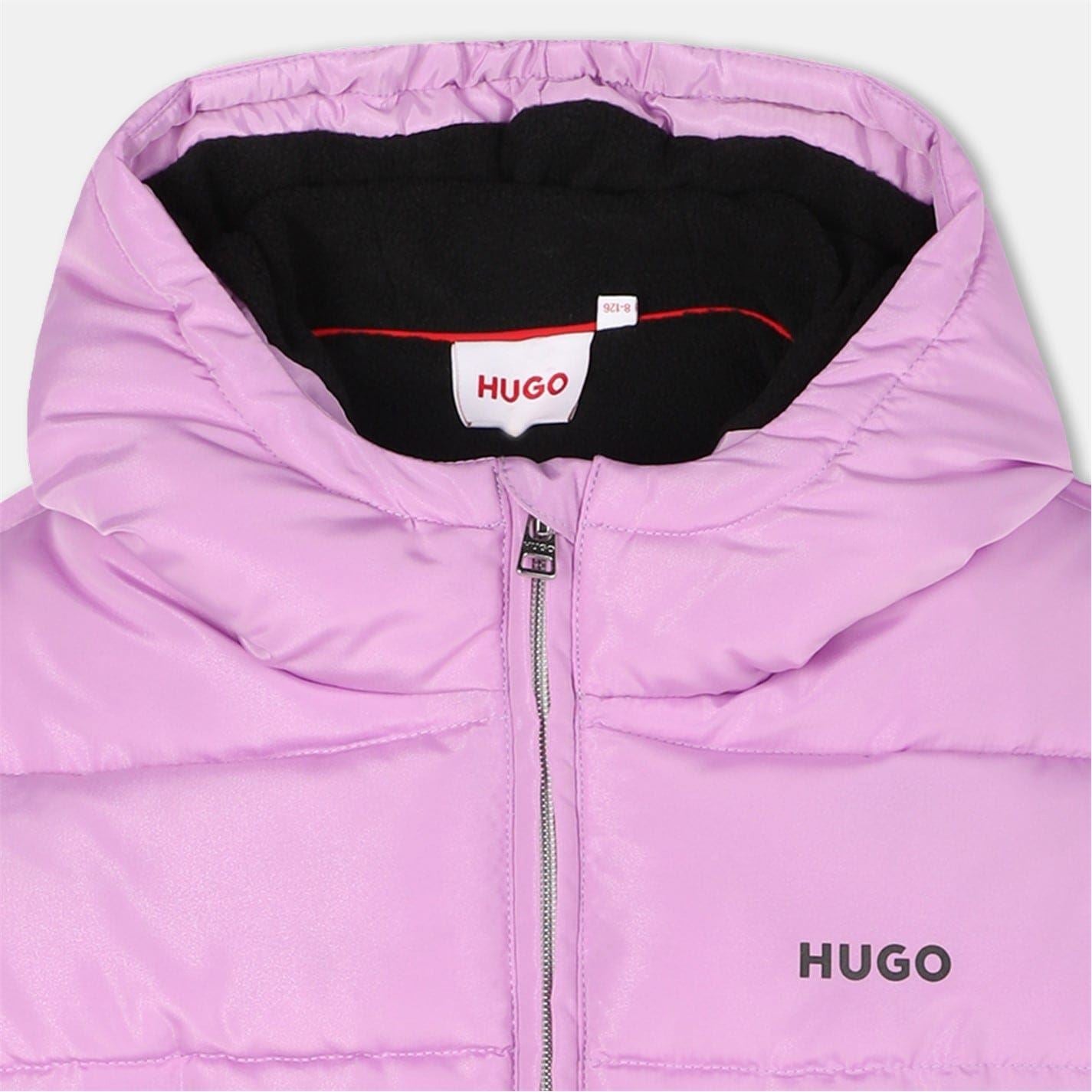 Hugo Solid Patterned Hooded Zipped Pocket Puffer Jacket