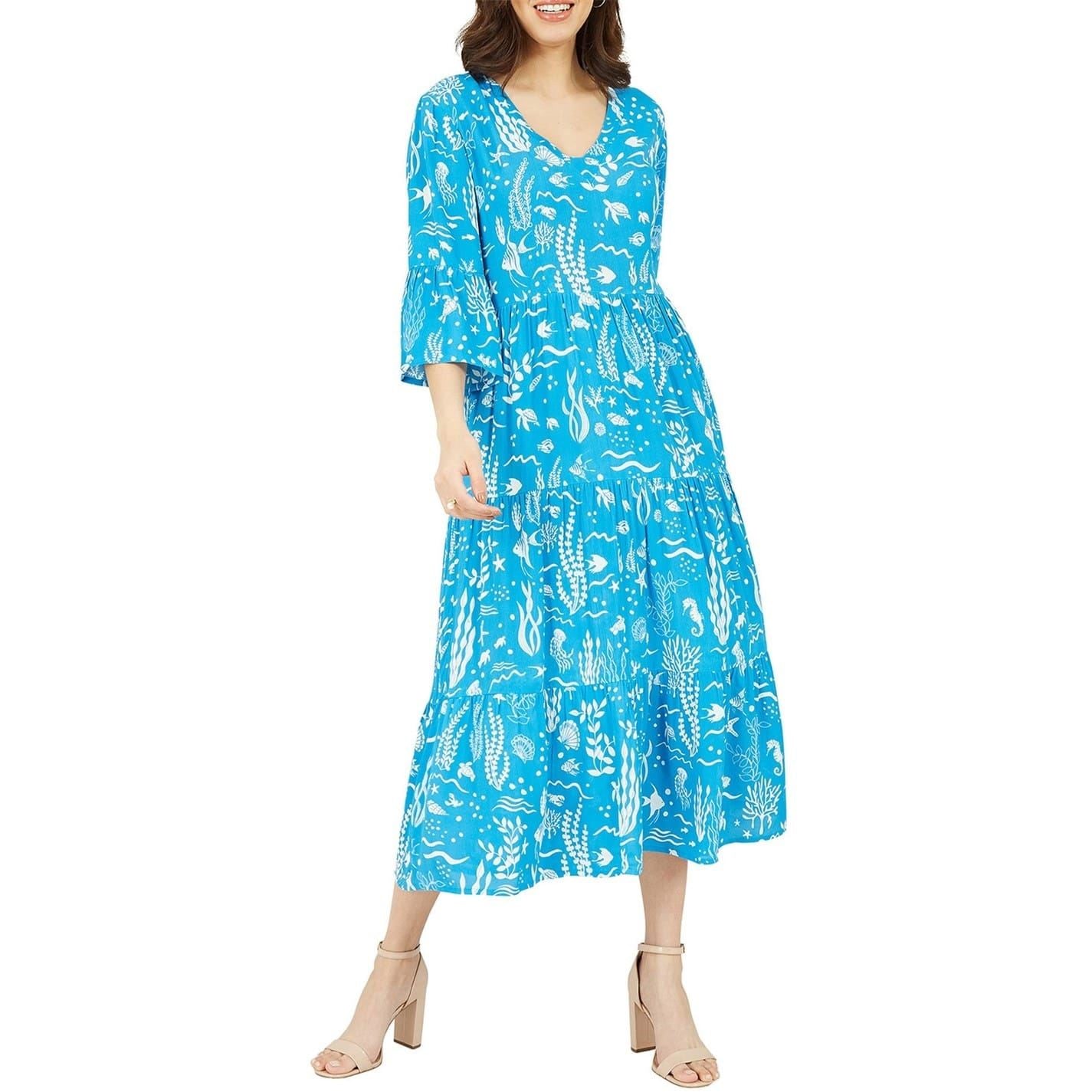 Yumi Sealife V-Neck Midi Tiered Dress