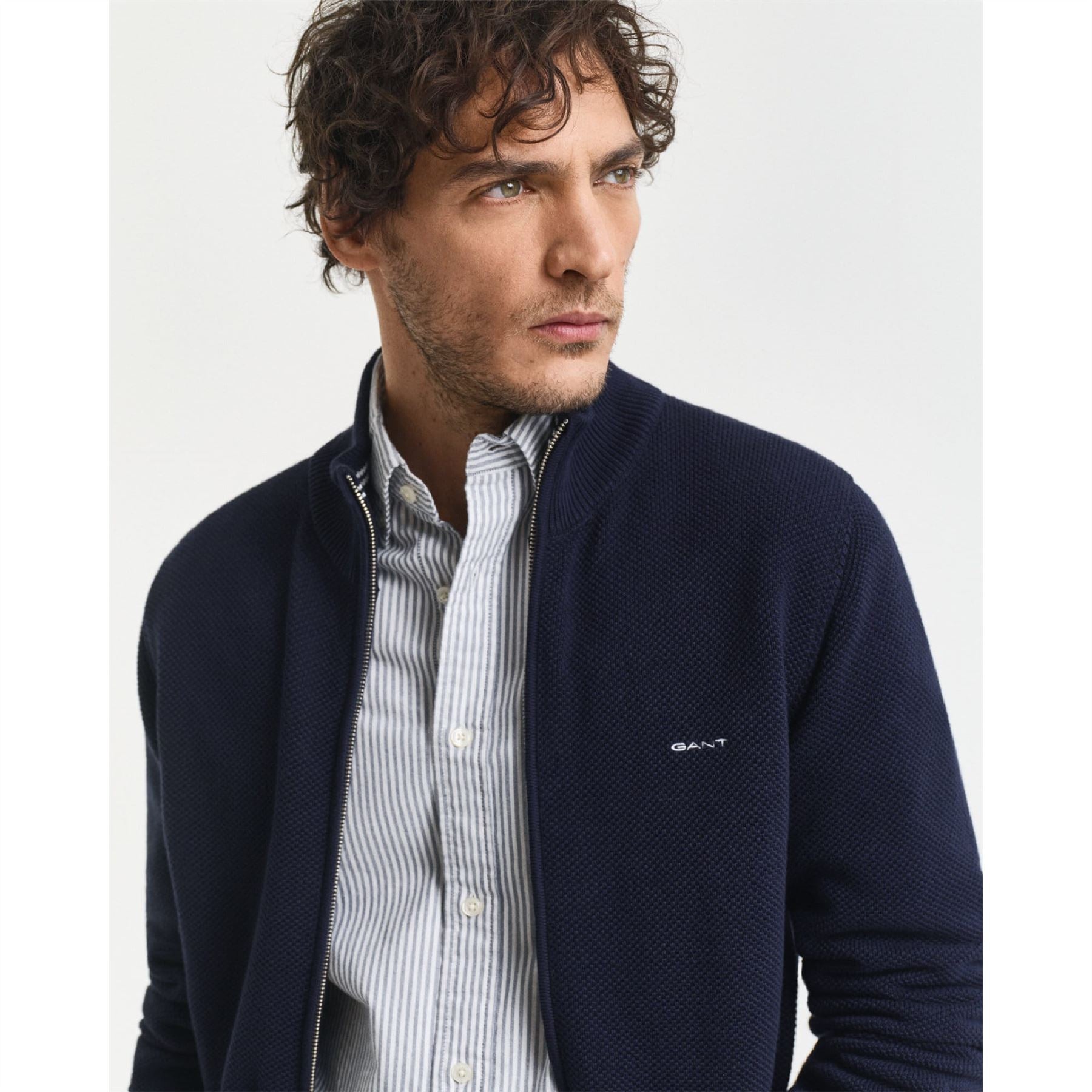 Gant Cotton Pique Zip-Up Cardigan