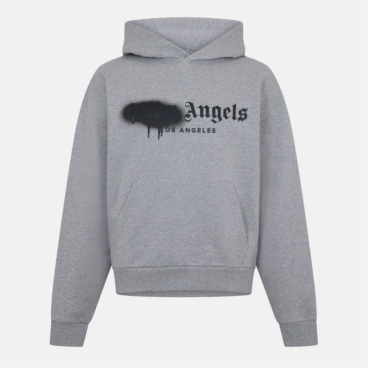 Palm Angels Spray Logo Hooded Neck Long Sleeve Sweatshirt
