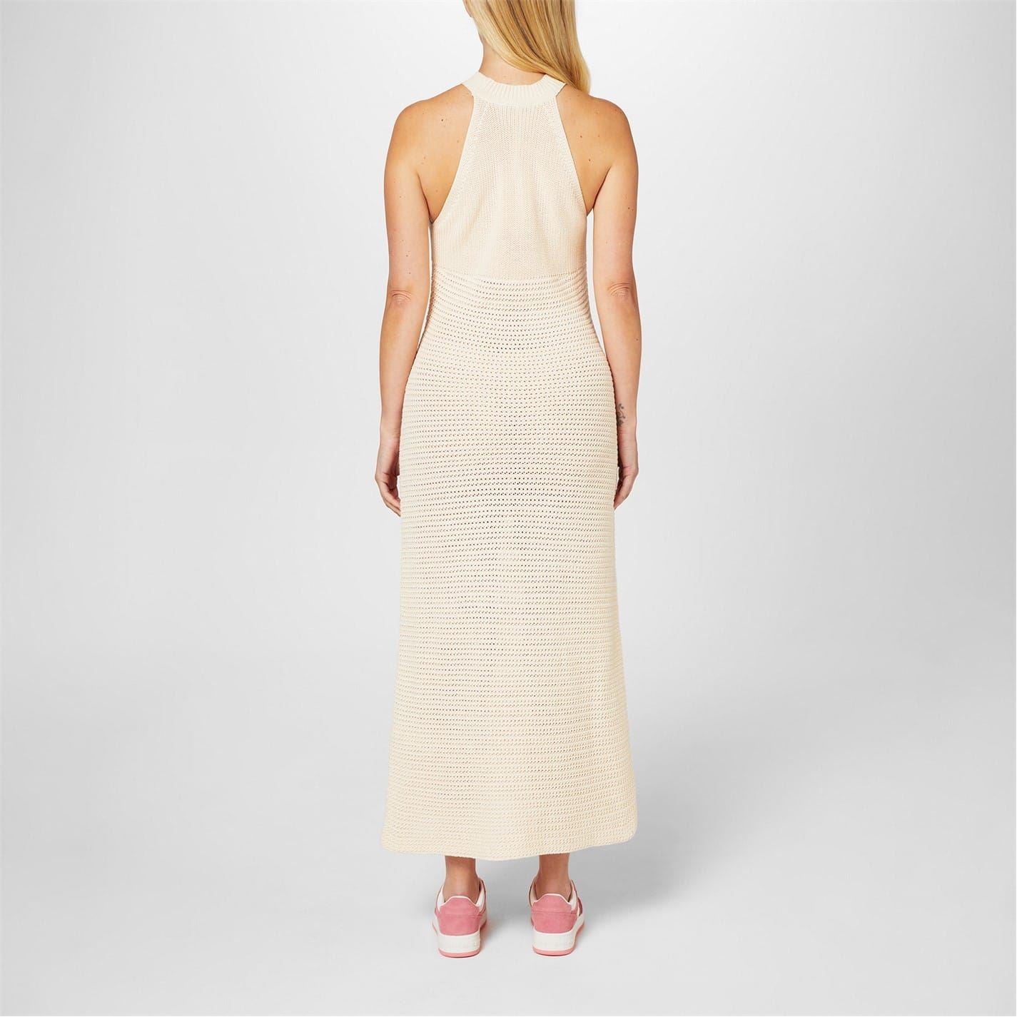 Tommy Hilfiger Crochet Halter Neck Midi Dress