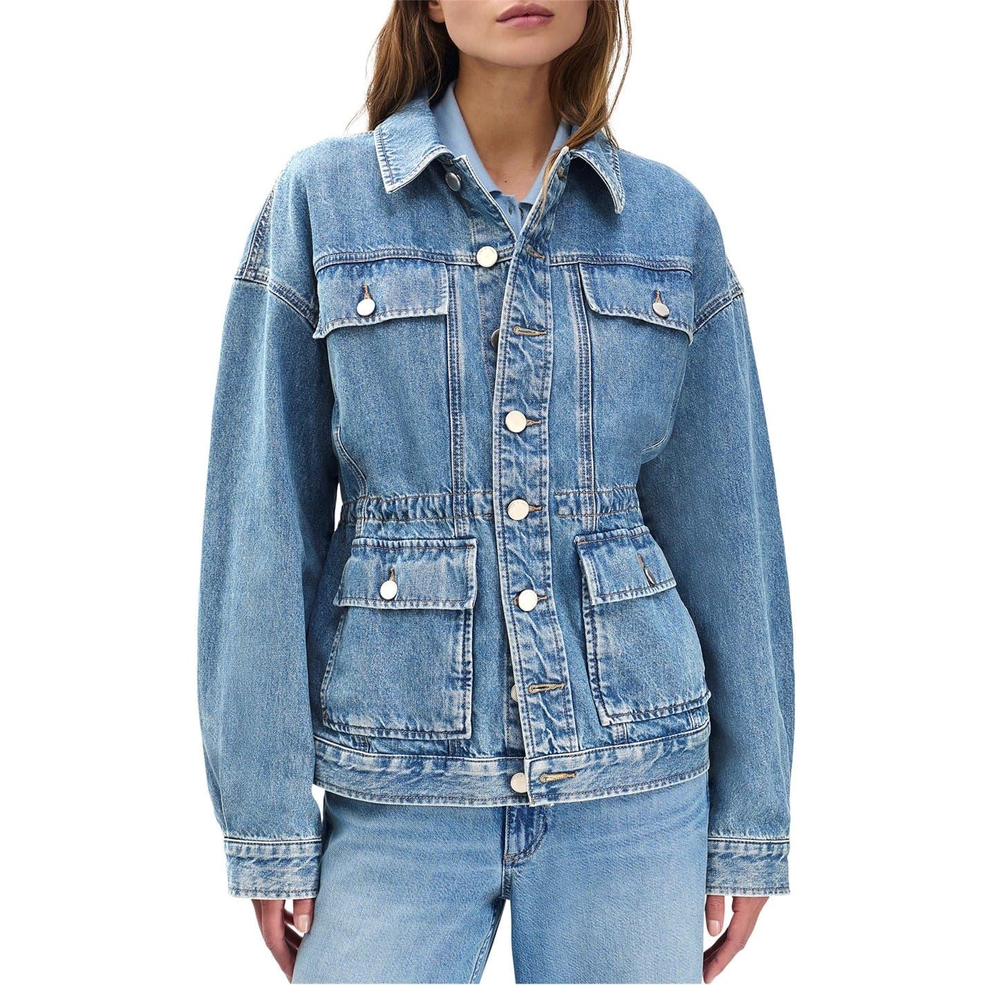 Rag and Bone Amy Stone Wash Trucker Jacket with Flap Pocket