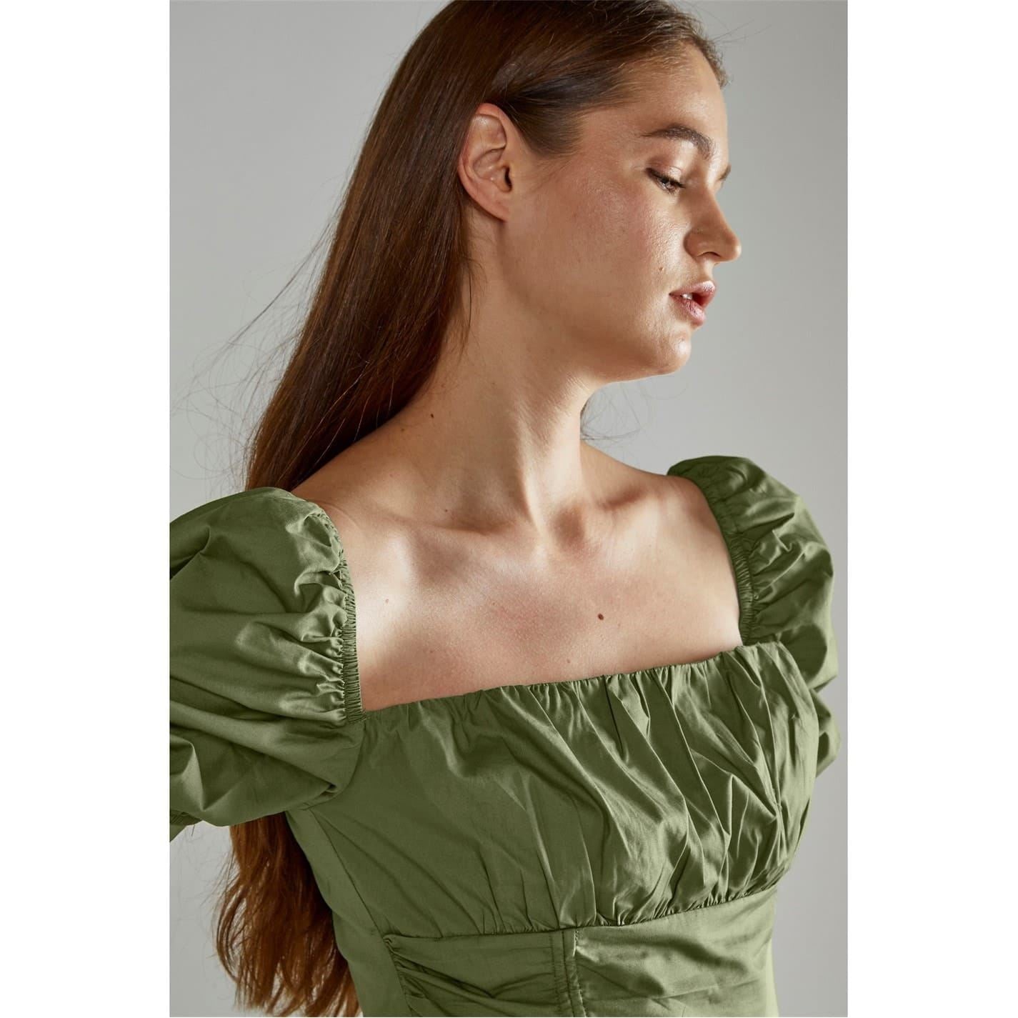 Narrated Khaki Square Neck Crop Top