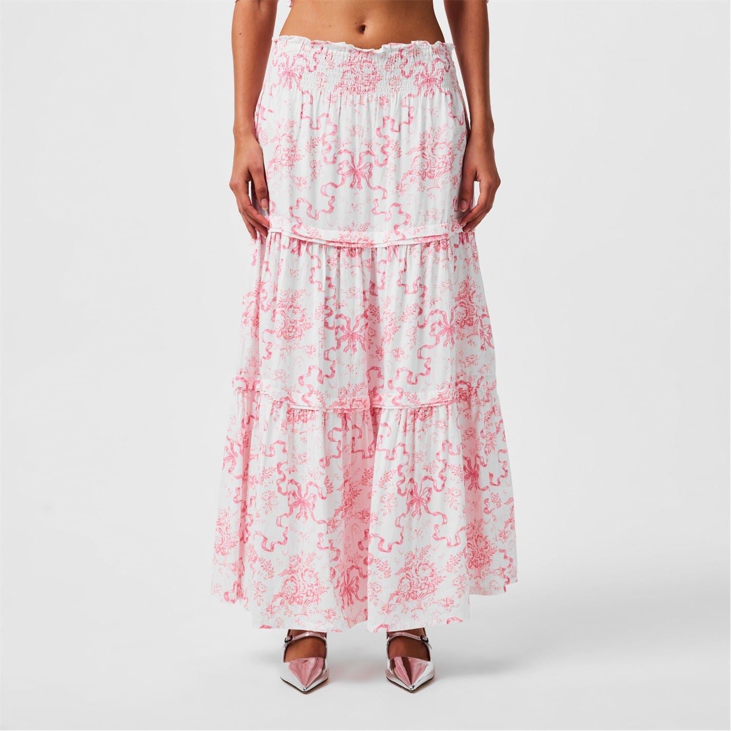 LoveshackFancy Evera Maxi Floral Patterned Tiered Skirt