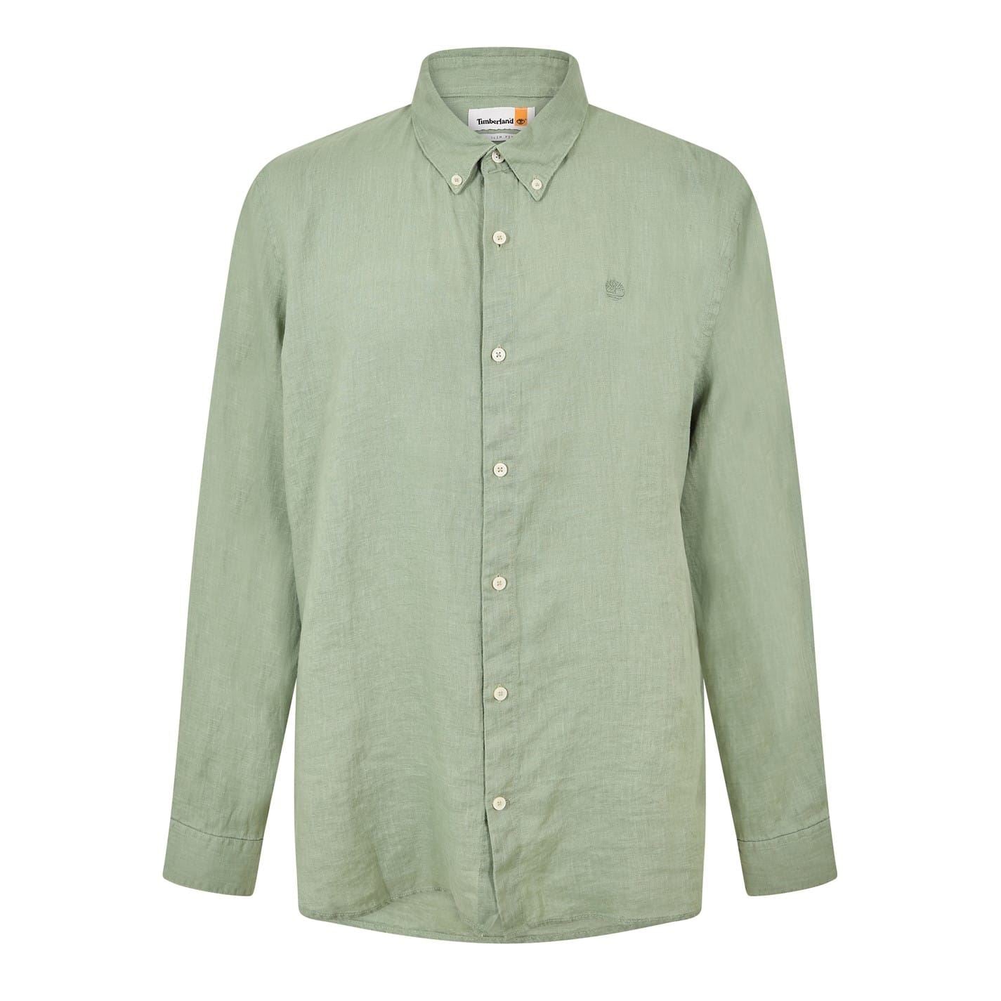 Timberland Mill Brook Linen Leaf Green Long Sleeve Plain Shirt