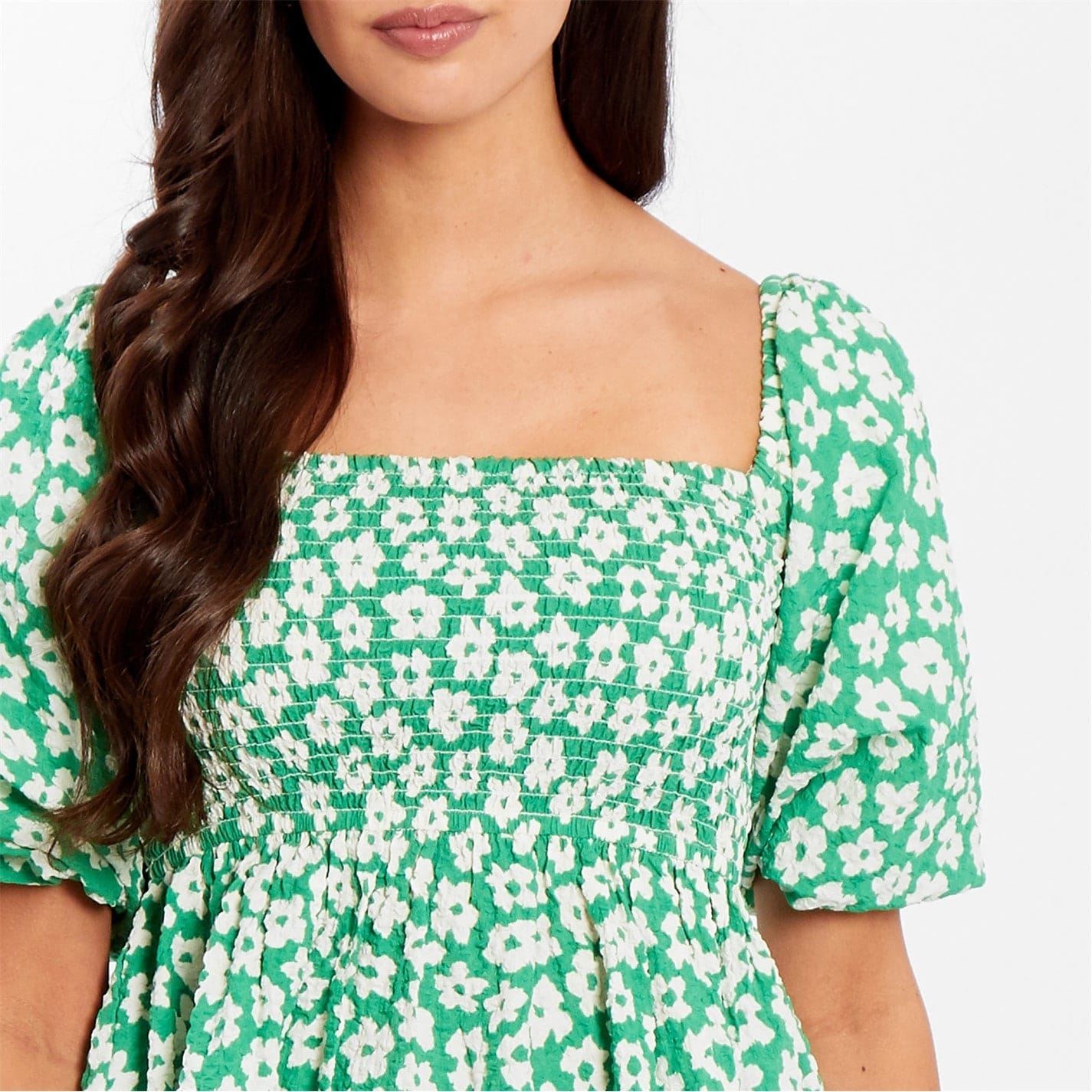 Be You Waffle Square Neck Short Sleeve Blouse