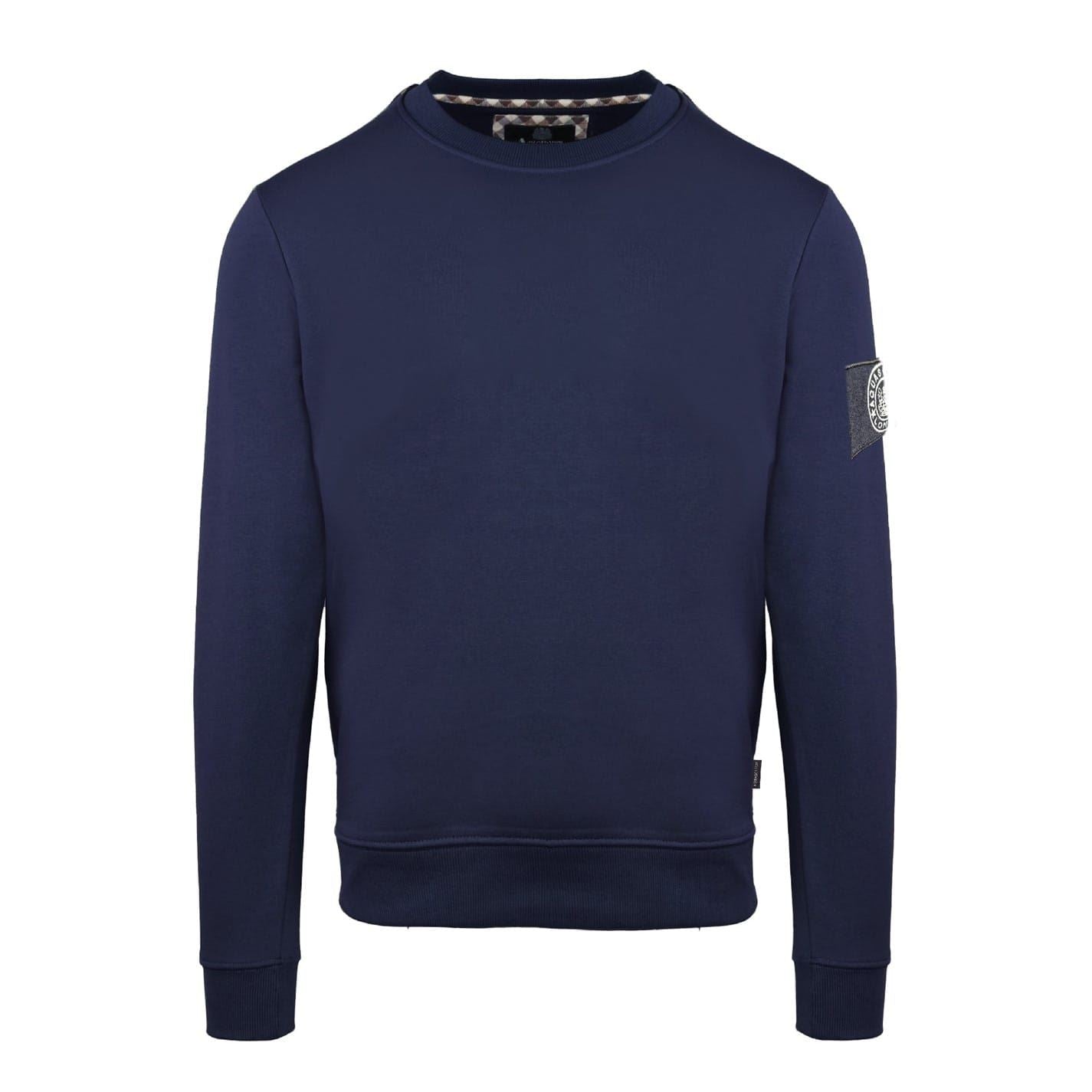 Aquascutum Crew Neck Ribbed Collar Long Sleeve Sweatshirt