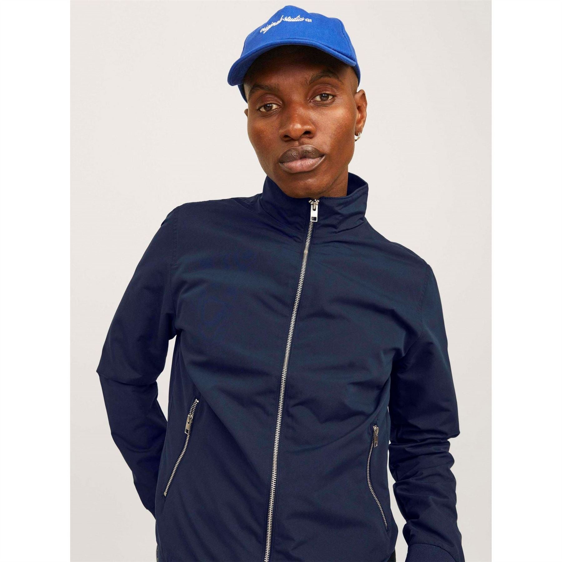 Jack and Jones Rush Solid Patterned Zipped Pocket Ribbed Cuff Harrington Jacket