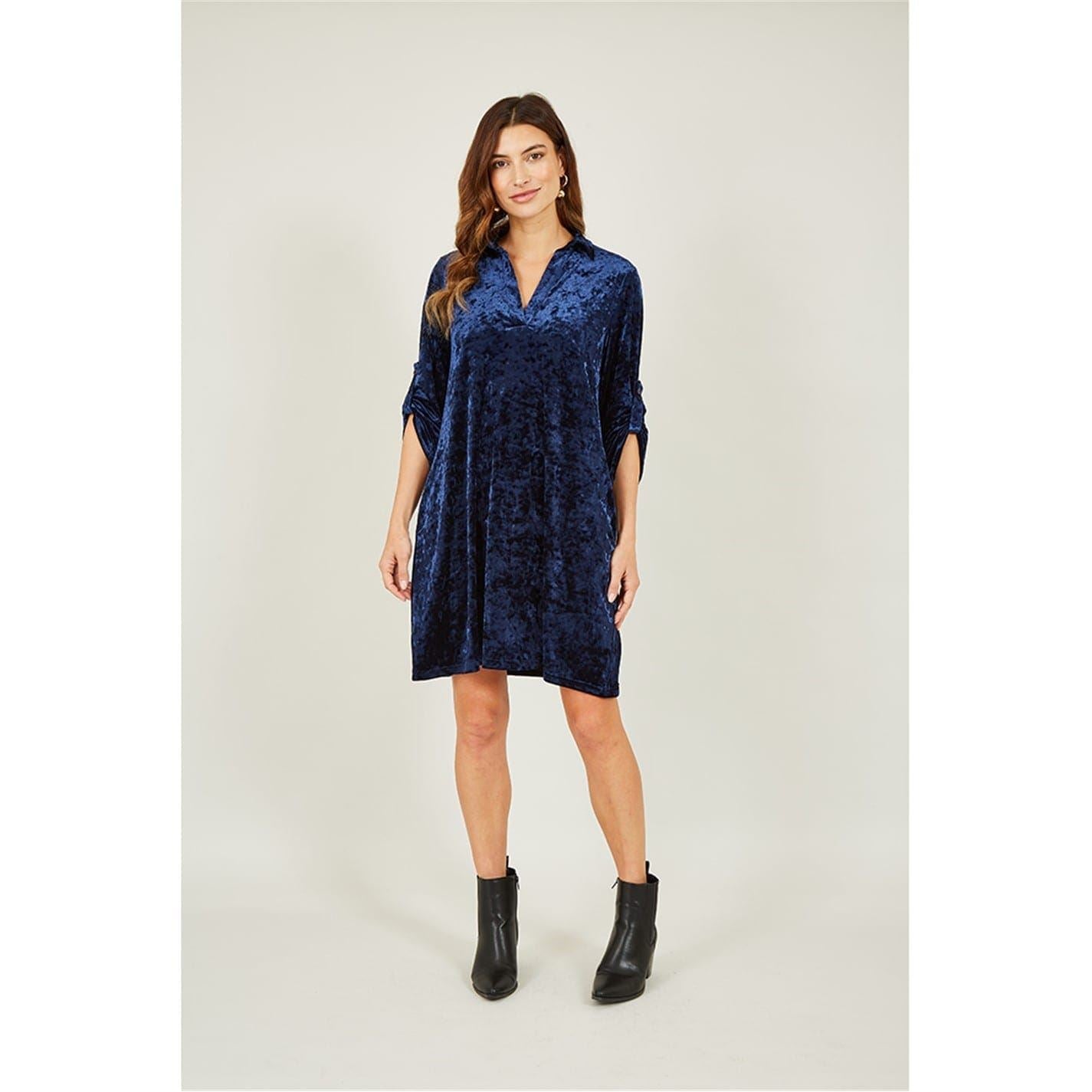 Yumi Navy V-Neck Knee Length Tunic Dress