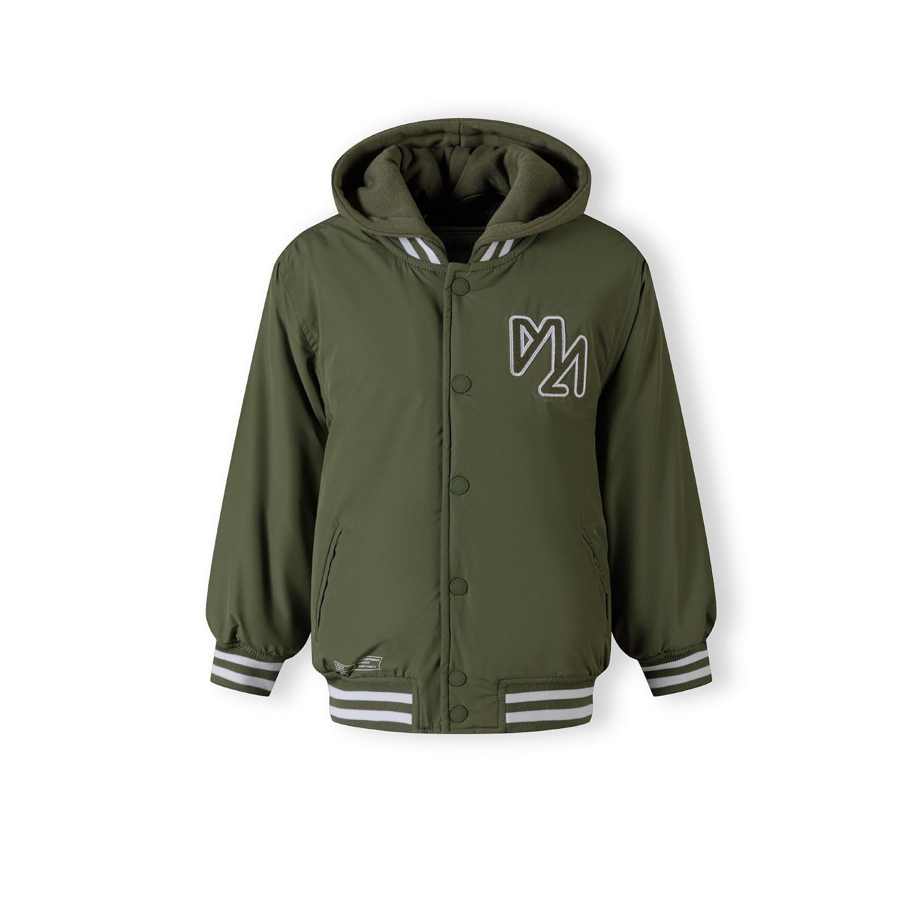 Minoti Boys Baseball Jacket Detachable Hood Embroidery Khaki