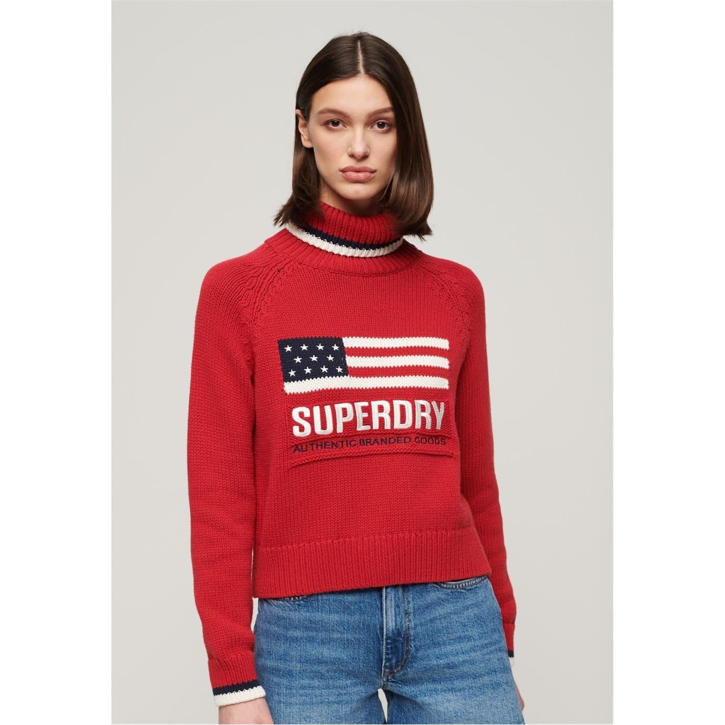Superdry USA Flag Turtleneck Relaxed Sweater