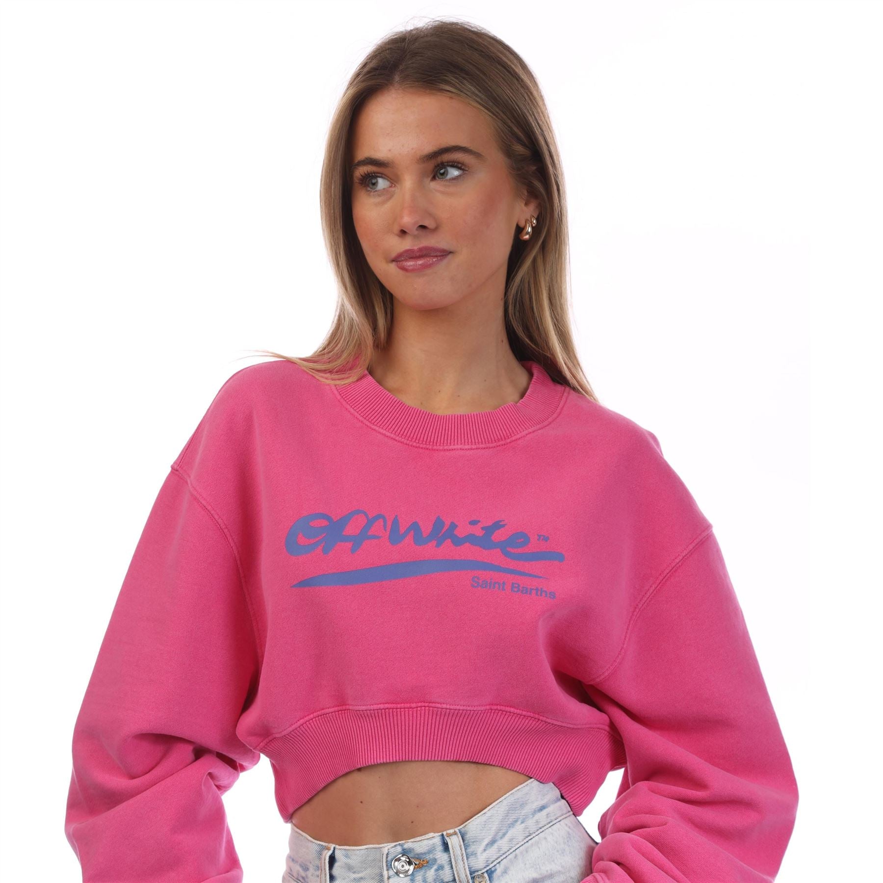 Off White Crop Crewneck Sweatshirt