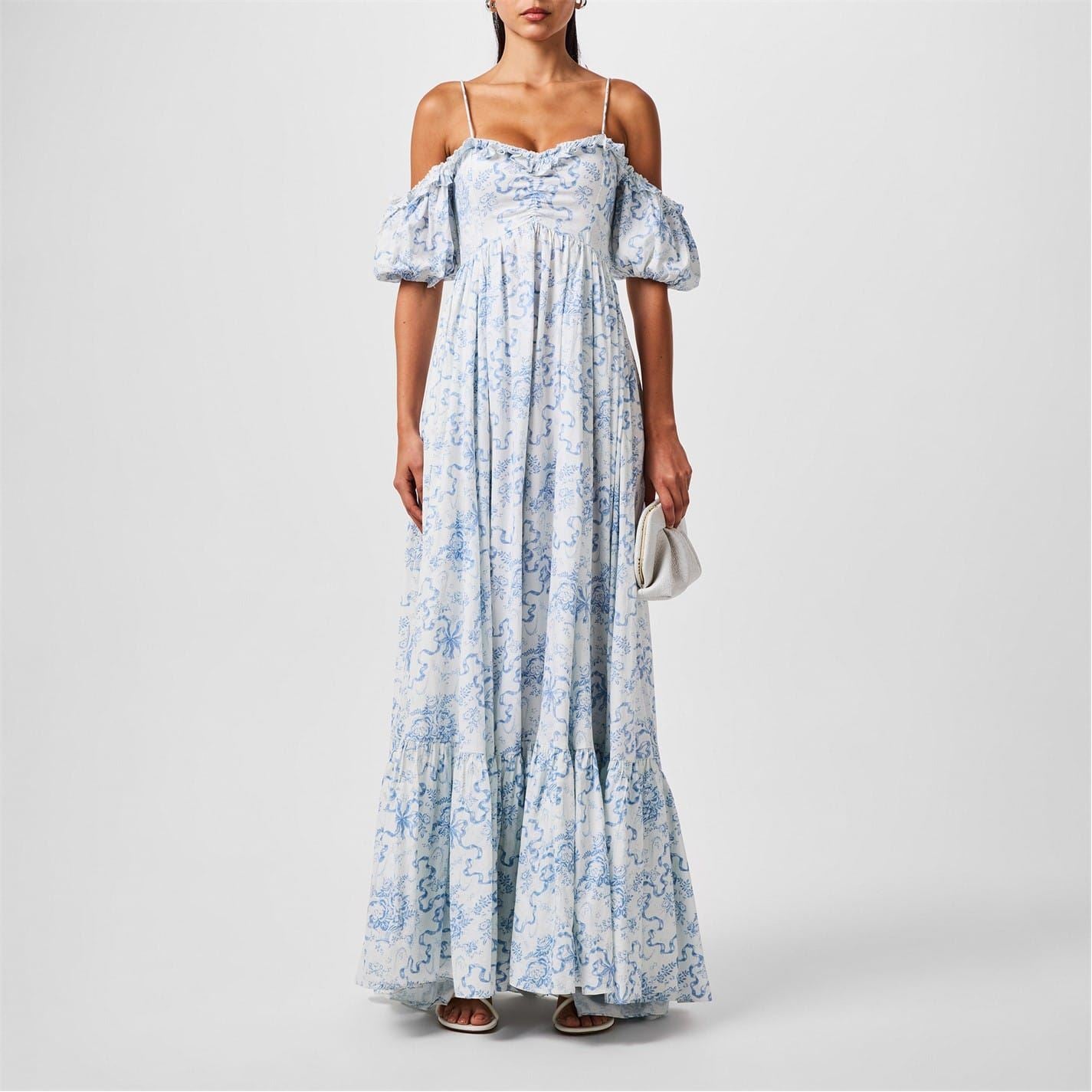 LoveshackFancy Tabithea Sweetheart Neck Maxi A-Line Dress