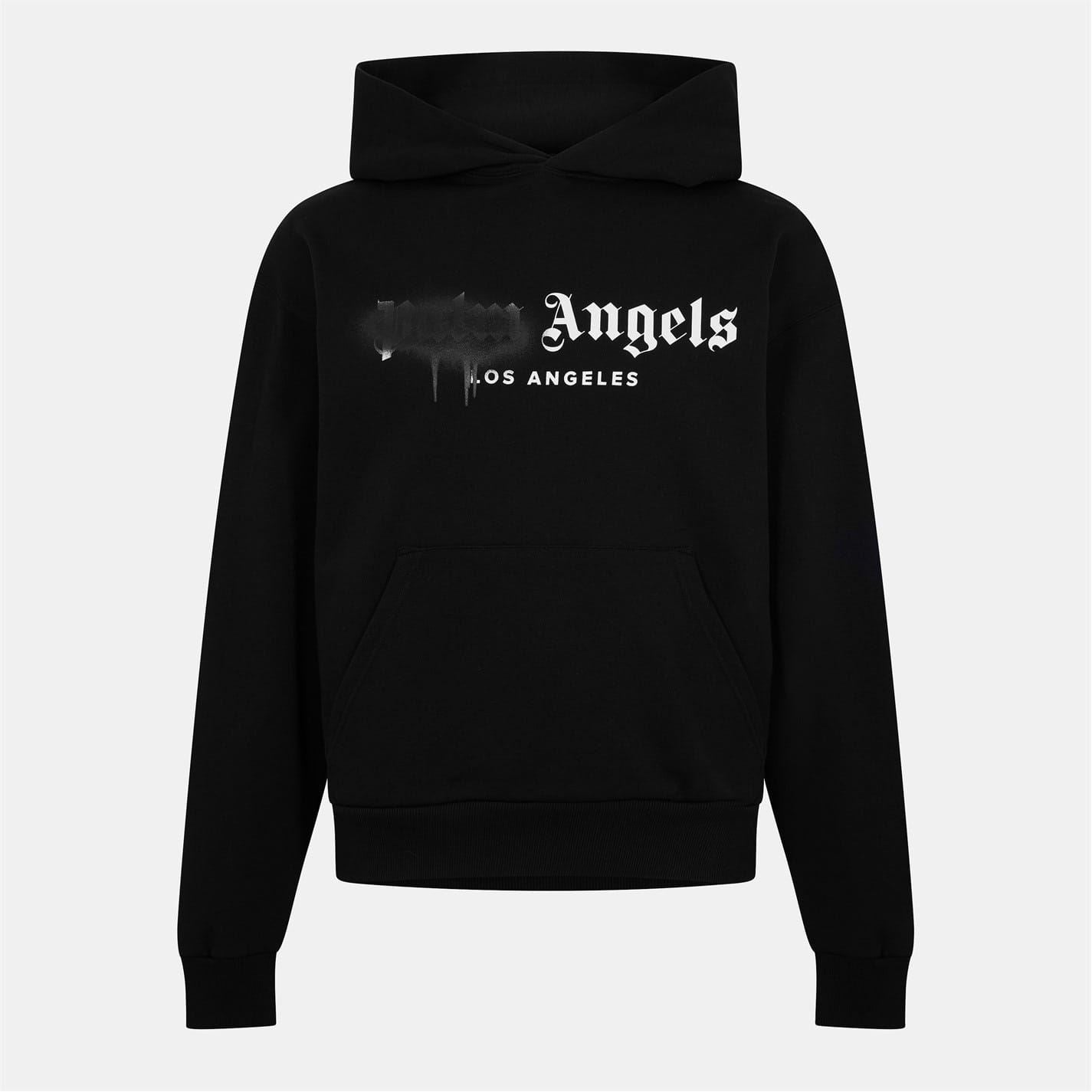 Palm Angels Spray Logo Hooded Neck Long Sleeve Sweatshirt