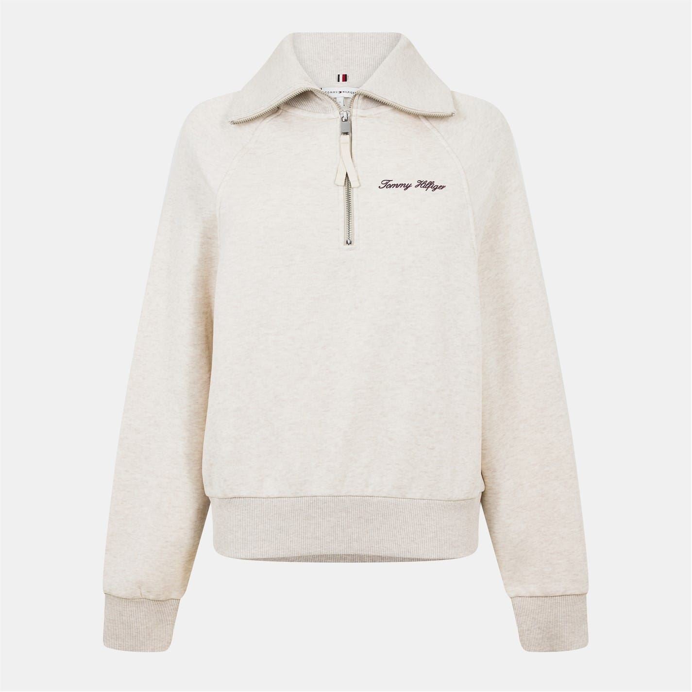 Tommy Hilfiger Script Embroidered Zip Neck Raglan Sweatshirt