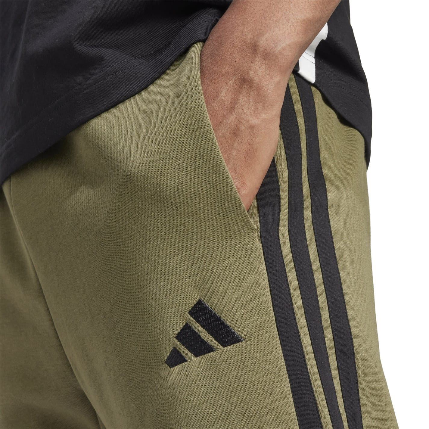 adidas Fleece Tapered Cuff 3 Stripes Joggers