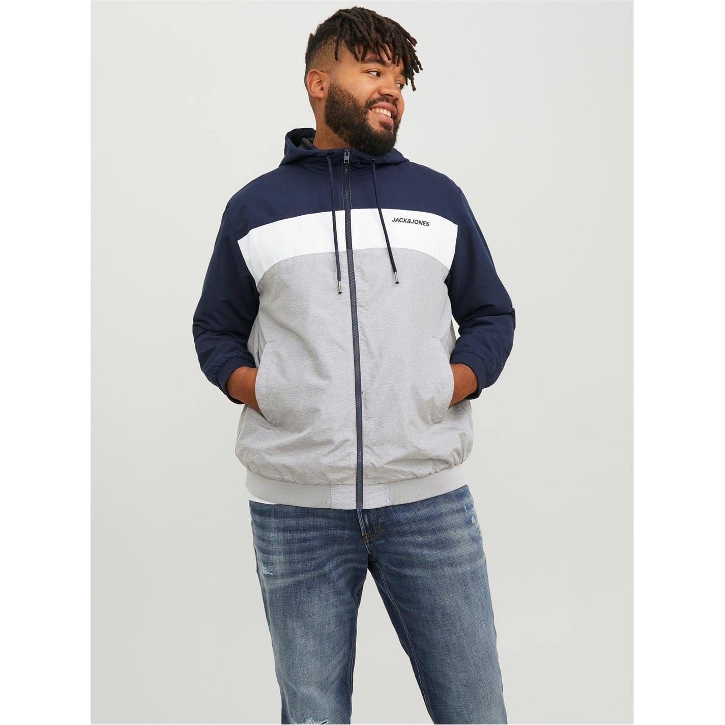 Jack and Jones Hooded Neck Color Block Ribbed Cuff Bomber Jacket