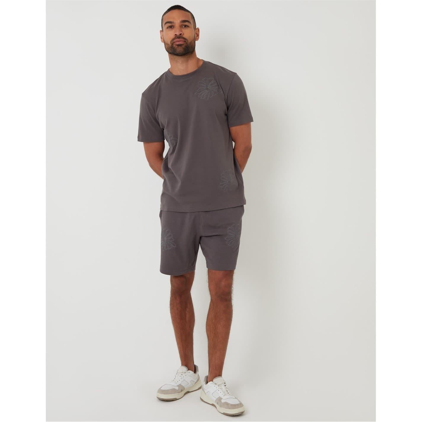 Threadbare Floral Embroidered Regular Fit Short Sleeve T-Shirt