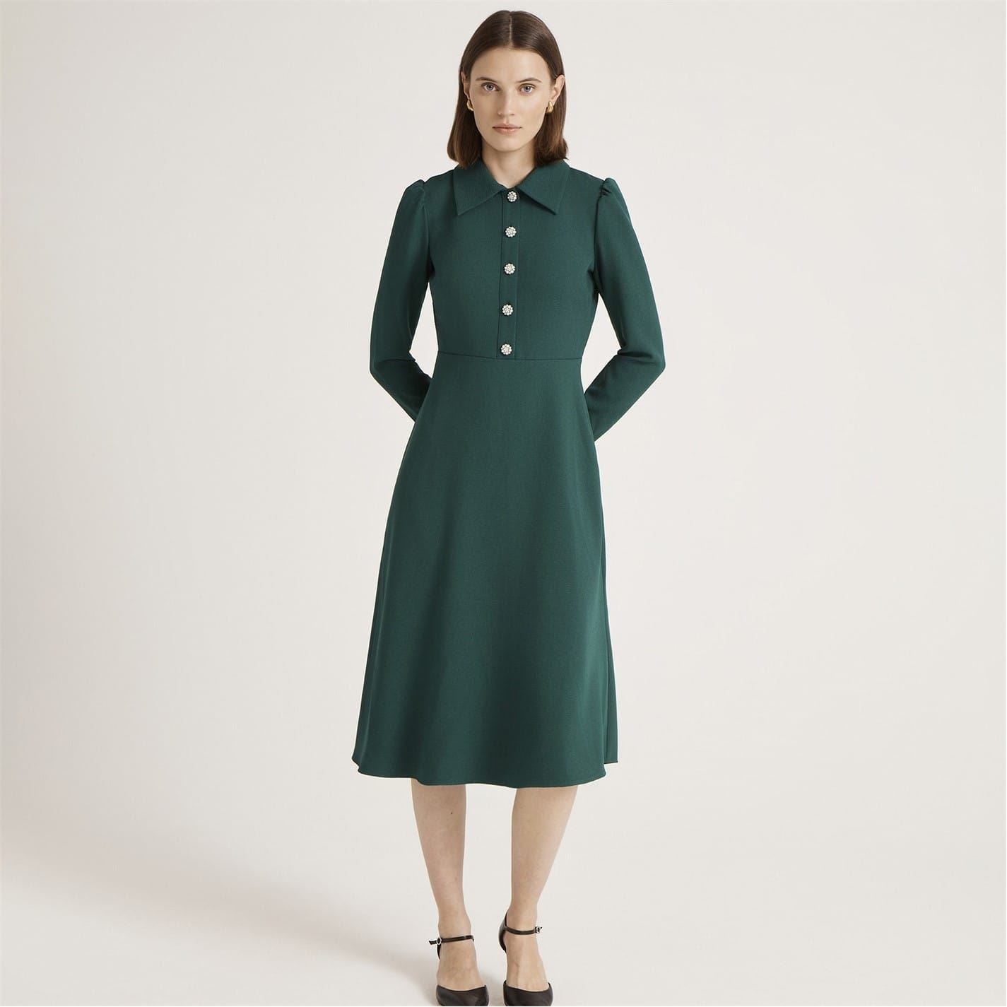 Finery Lucia Collared Neck Long Sleeve Midi Dress