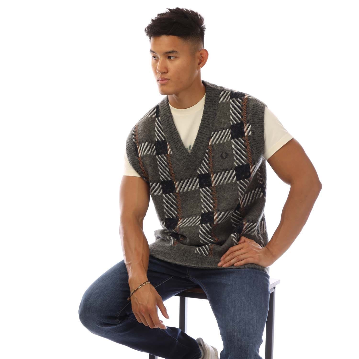 Fred Perry Glitch Tartan Knitted Tank Top