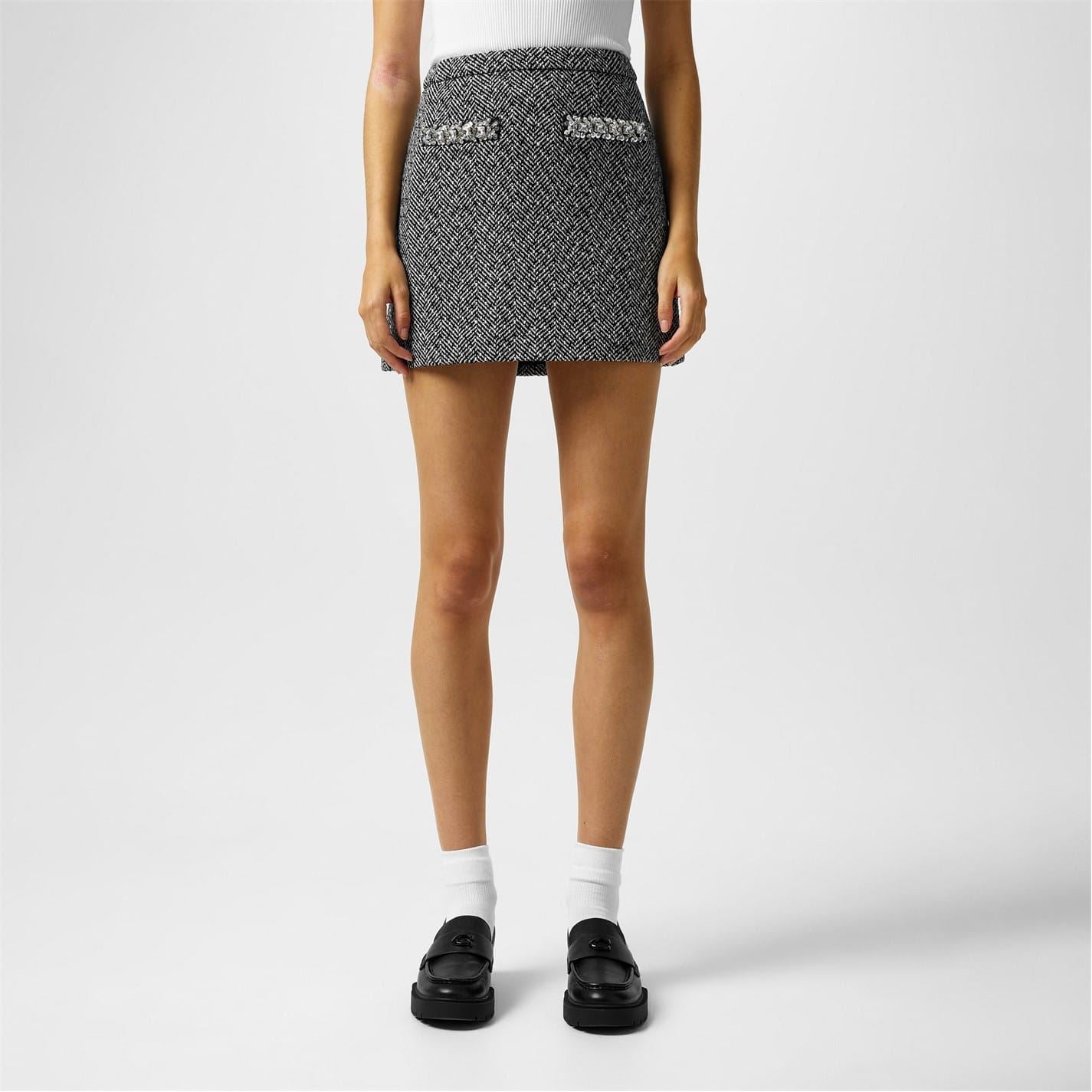Self Portrait Self Herringbone Mini A-Line Skirt