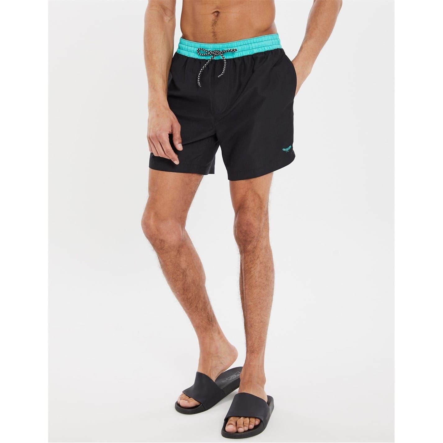 Threadbare Plunging Neck Regular Fit Swim Shorts