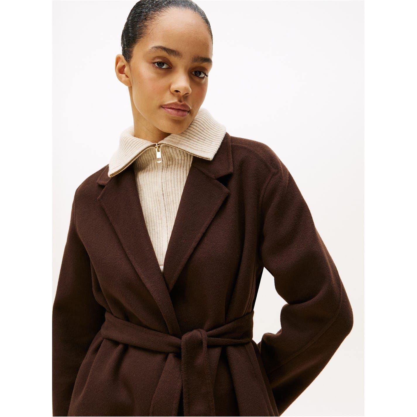 Tommy Hilfiger Solid Patterned Lapel Collared Belted Over Coat