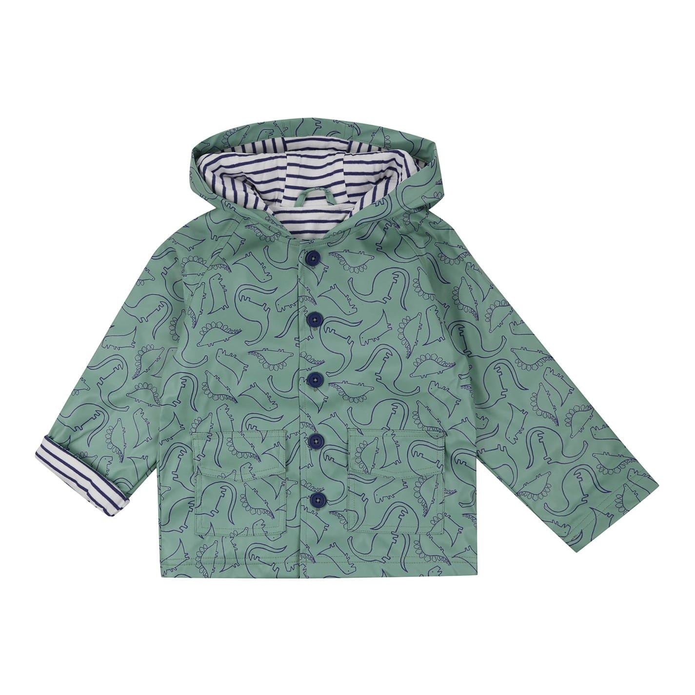 Lilly and Sid Dino Animal Patterned Hooded Snap Button Rain Jacket