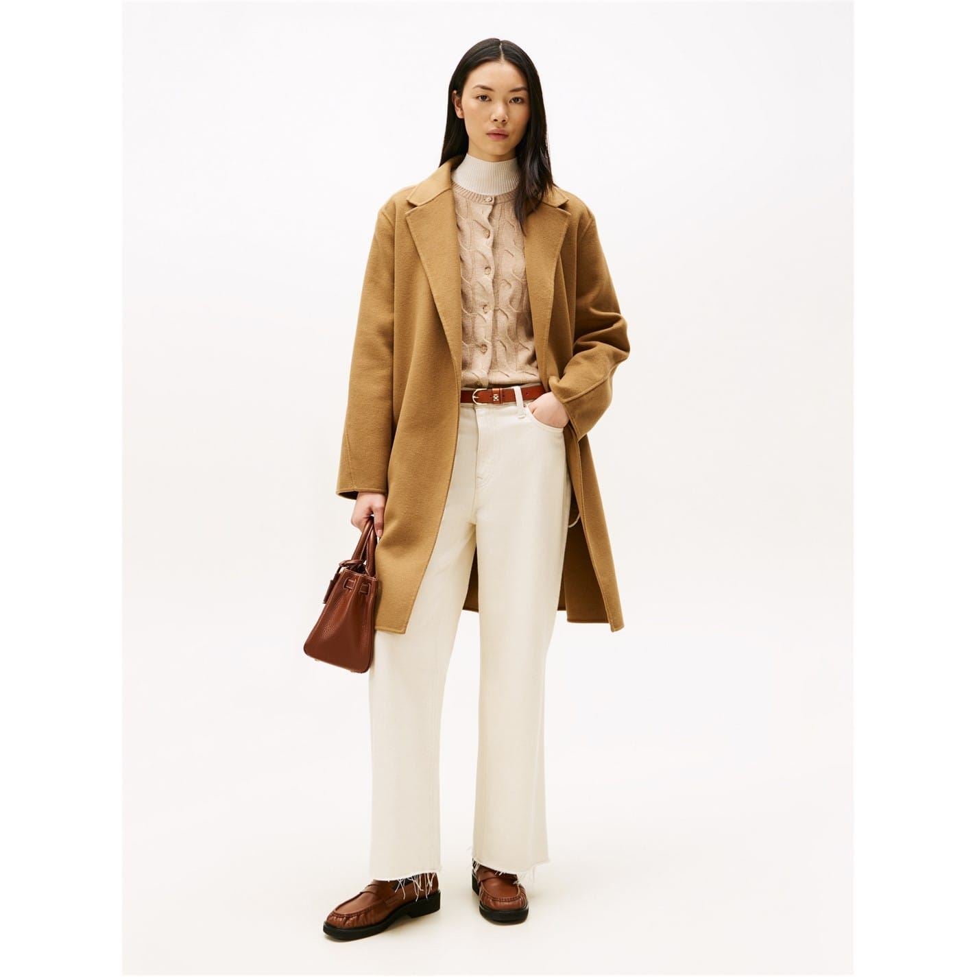 Tommy Hilfiger Solid Patterned Lapel Collared Belted Over Coat