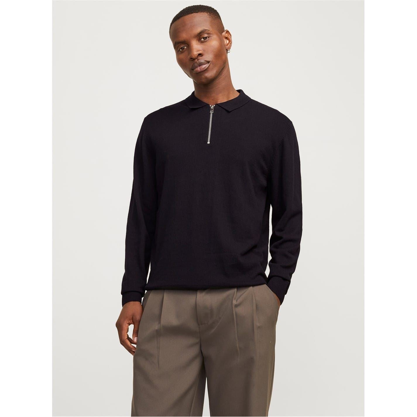 Jack and Jones Mens Emil Half Zip Knitted Polo