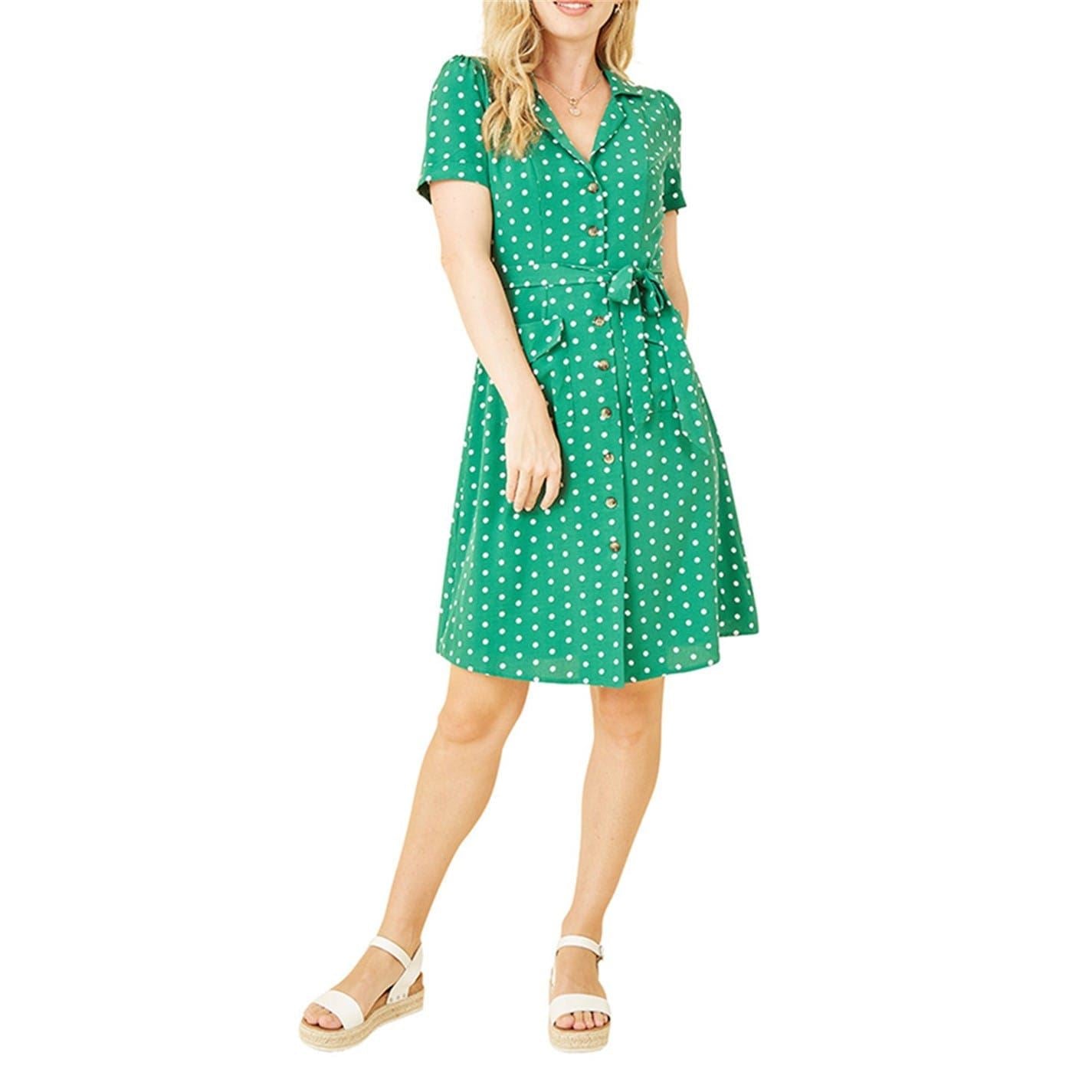 Yumi Retro Collared Neck Knee Length Shirtdress