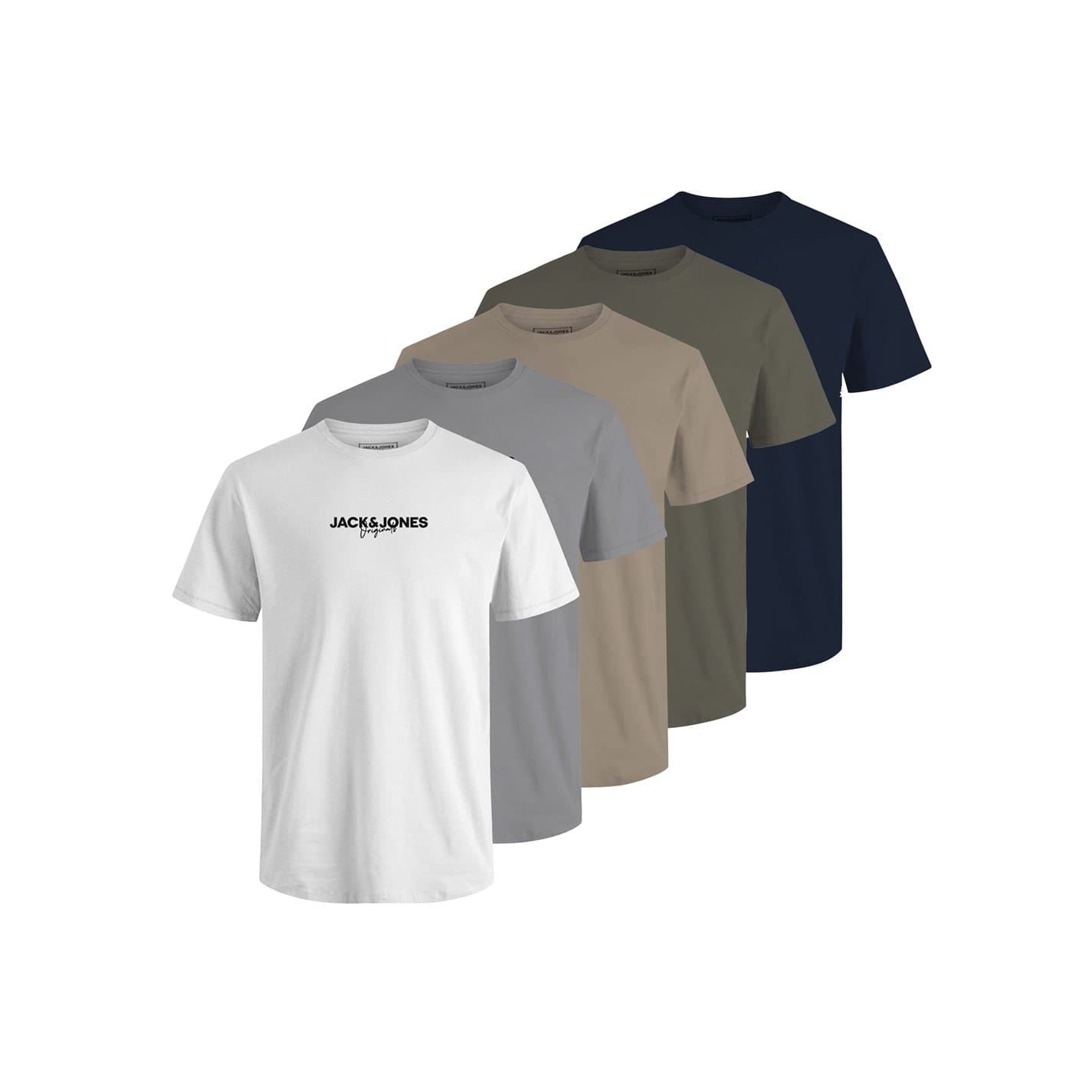 Jack and Jones Mens 5 Pack Short Sleeve T-Shirt