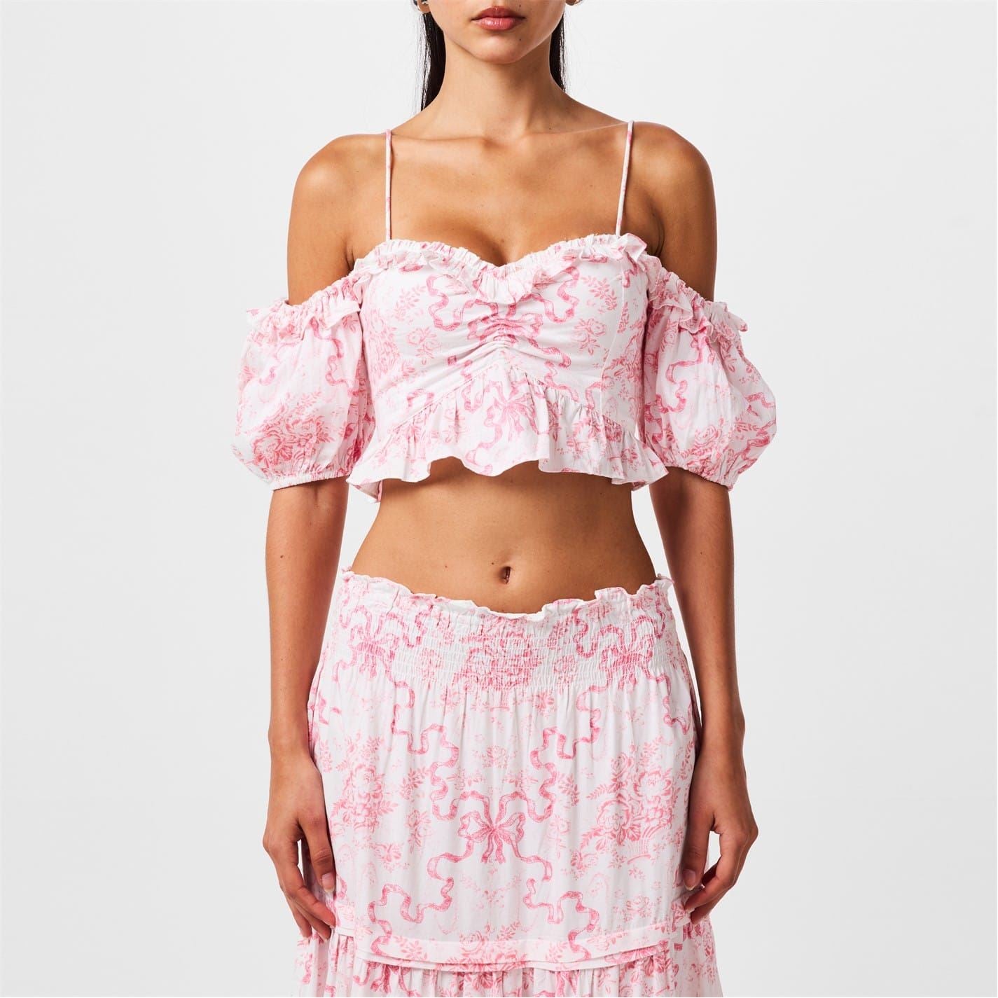 LoveshackFancy Amille Cropped Off-the-Shoulder Blouse