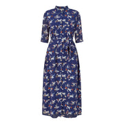 Yumi Crane Print Collared Neck Midi Dress