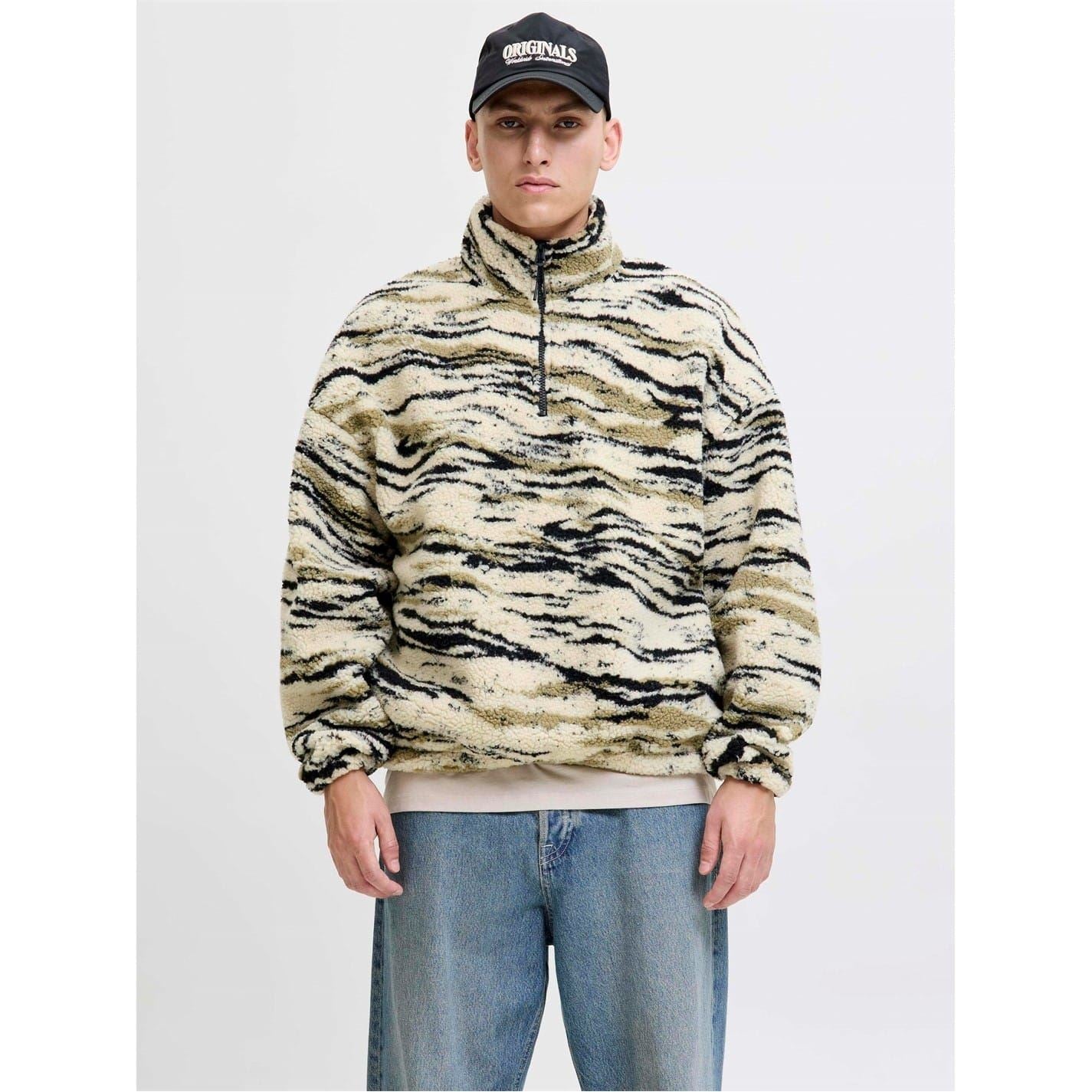 Jack and Jones Mens Skin Teddy Half Zip Top