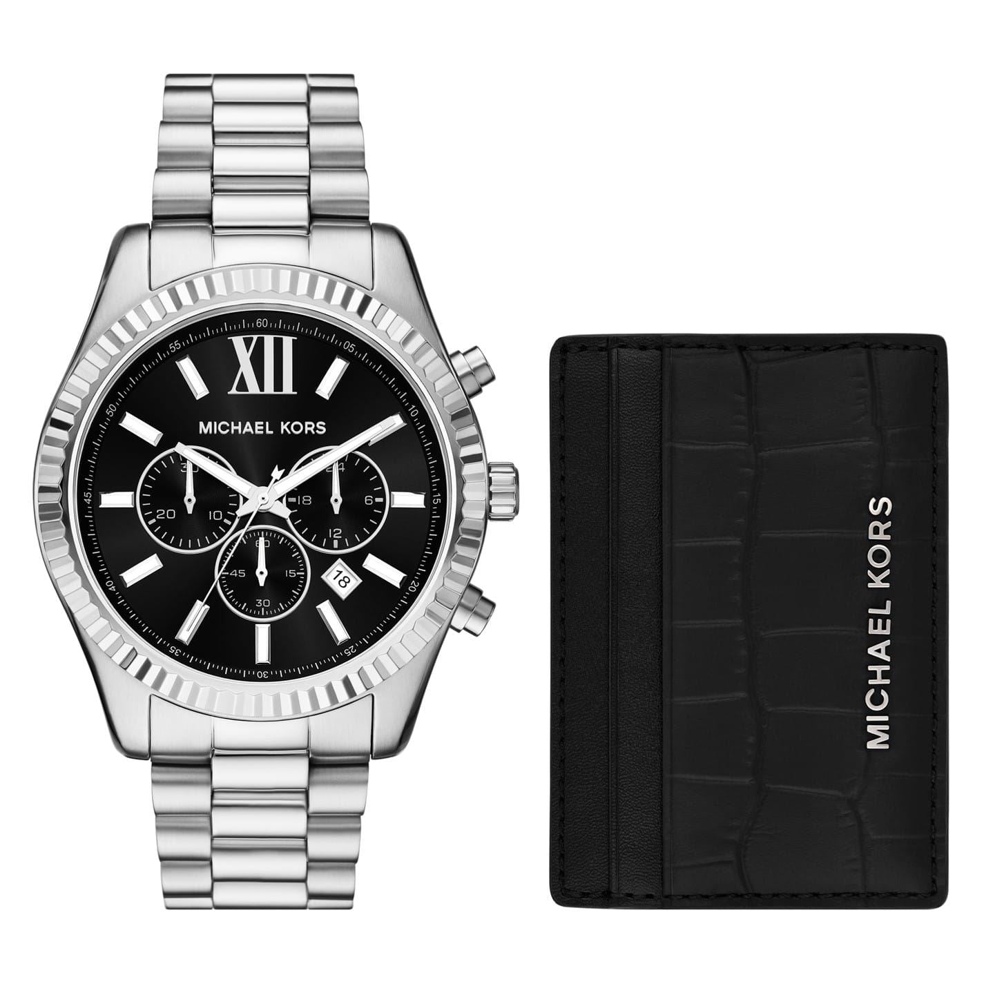 Michael Kors Kors Lexington Chronograph Stainless Steel Watch And Card Case Gift Set Mk1091set