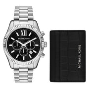 Michael Kors Kors Lexington Chronograph Stainless Steel Watch And Card Case Gift Set Mk1091set