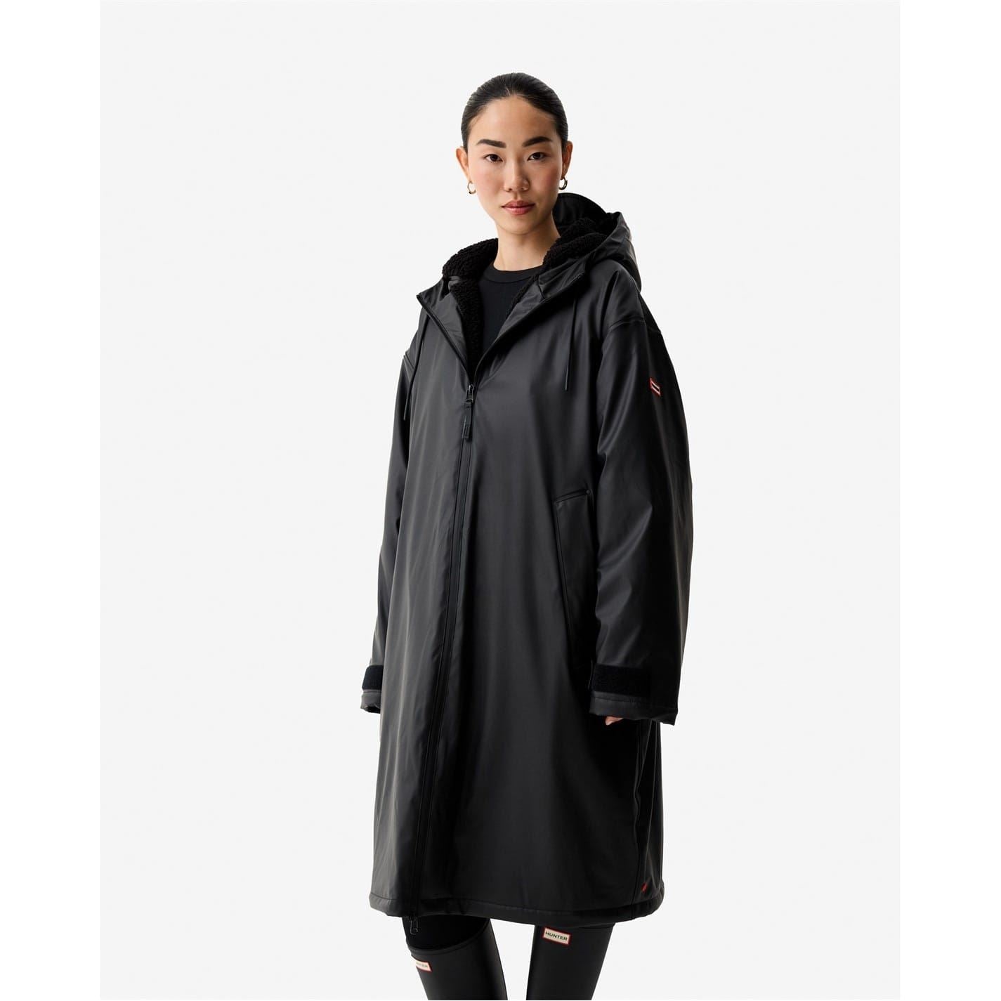 Hunter Cocoon Solid Patterned Hooded Zipped Pocket Coat