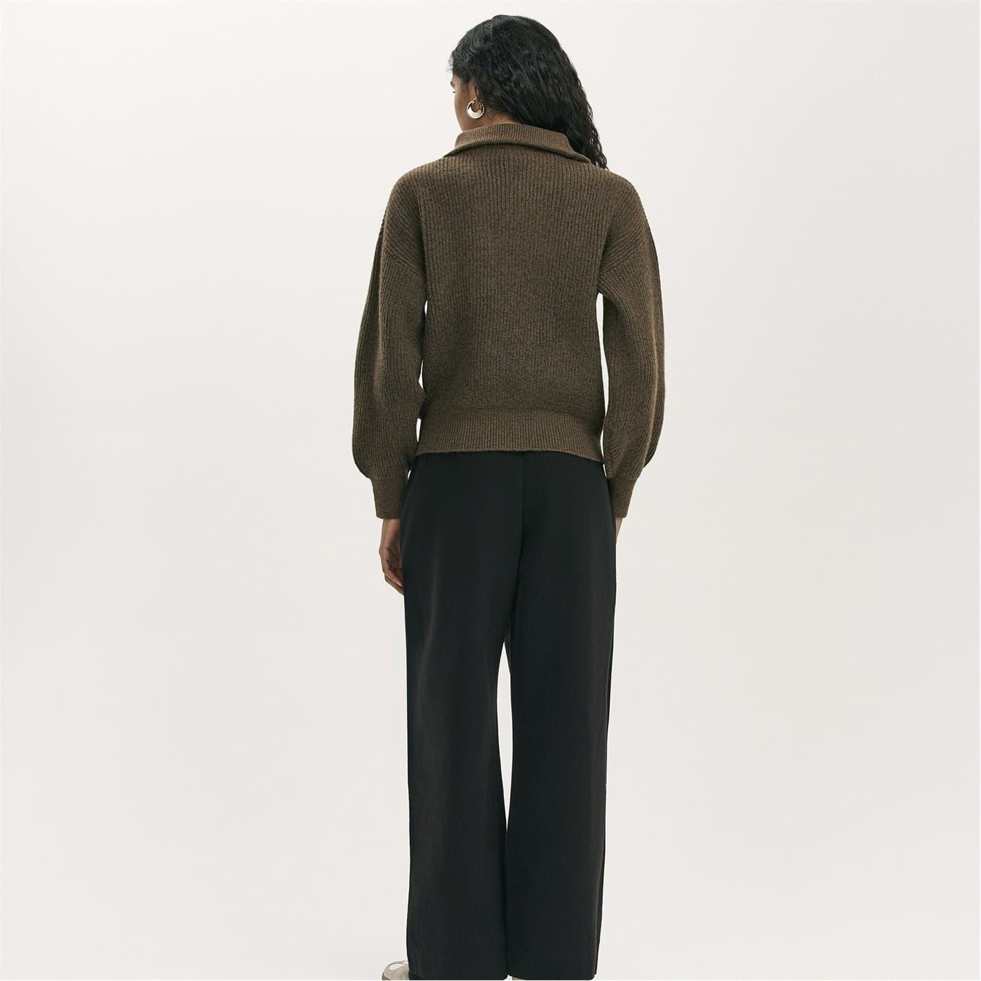 Finery Maddy Zip Neck Funnel Long Sleeve Sweater