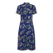 Yumi Bird Print Collared Neck Midi Dress