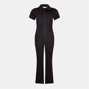 Good American Collared Neck Short Sleeve Solid Patterned Jumpsuit