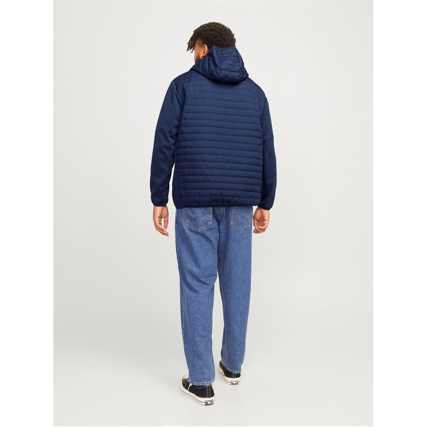 Jack and Jones Solid Patterned Hooded Ribbed Cuff Puffer Jacket